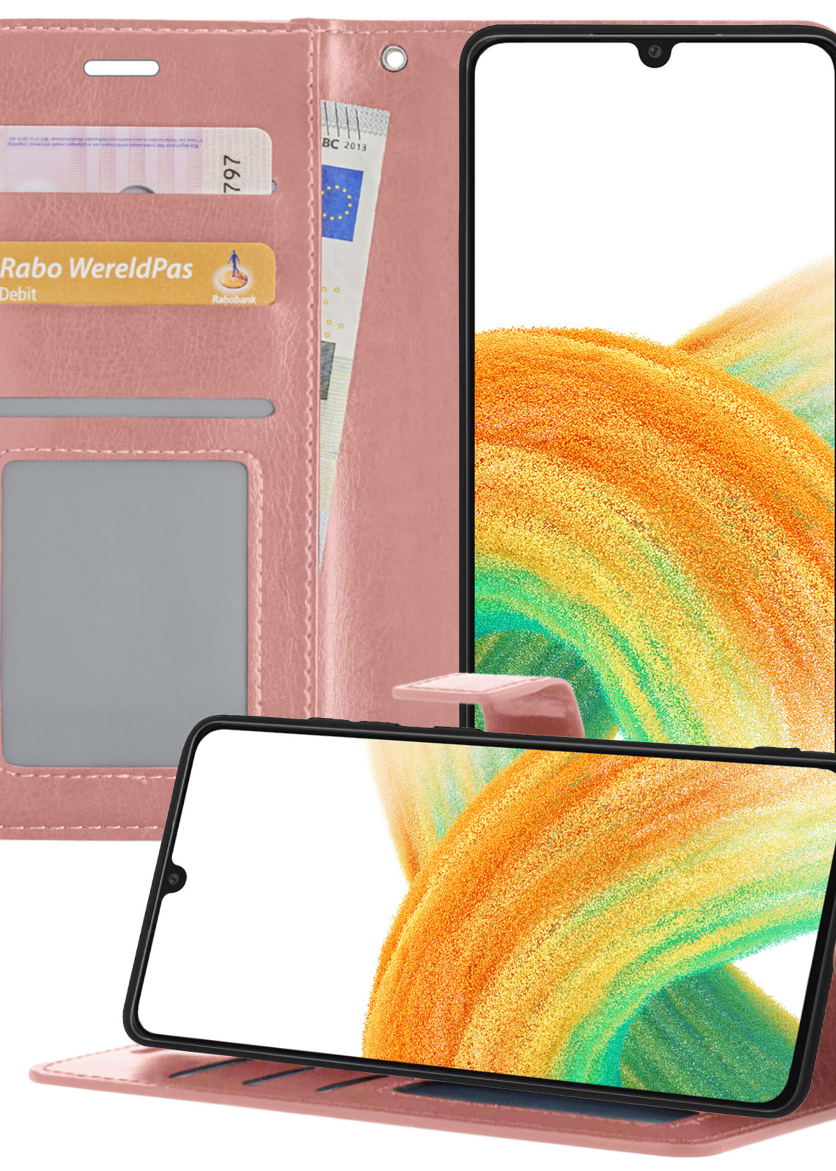 BTH Samsung A33 Hoesje Book Case Hoes - Samsung Galaxy A33 Case Hoesje Portemonnee Cover - Samsung A33 Hoes Wallet Case Hoesje - Rosé Goud