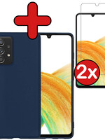 BTH BTH Samsung Galaxy A33 Hoesje Siliconen Met 2x Screenprotector - Donkerblauw