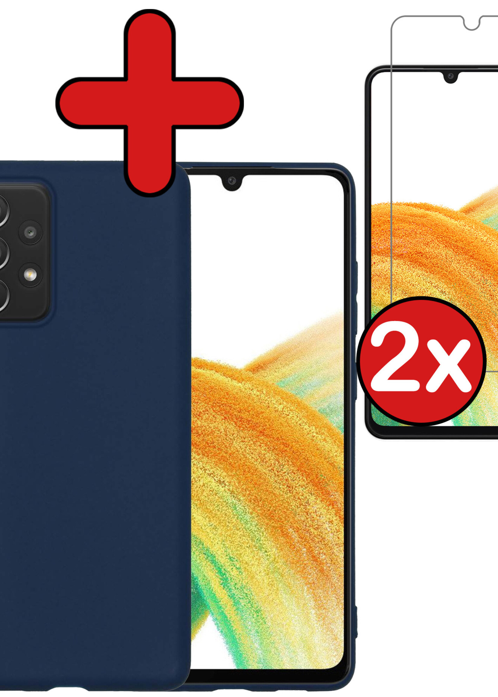 BTH Hoesje Geschikt voor Samsung A33 Hoesje Siliconen Case Hoes Met 2x Screenprotector - Hoes Geschikt voor Samsung Galaxy A33 Hoes Cover Case - Donkerblauw