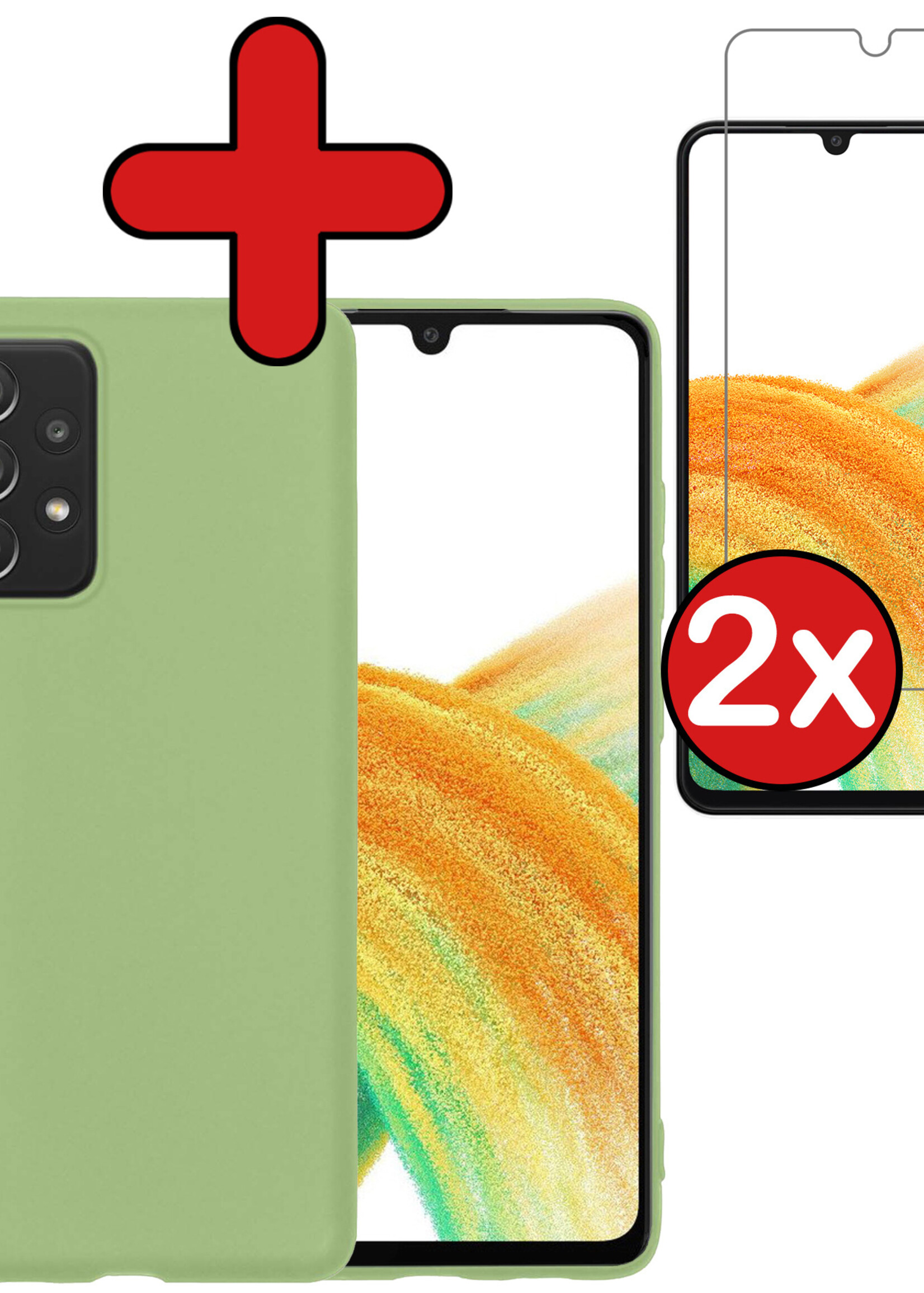BTH Hoesje Geschikt voor Samsung A33 Hoesje Siliconen Case Hoes Met 2x Screenprotector - Hoes Geschikt voor Samsung Galaxy A33 Hoes Cover Case - Groen