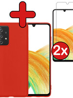 BTH BTH Samsung Galaxy A33 Hoesje Siliconen Met 2x Screenprotector - Rood