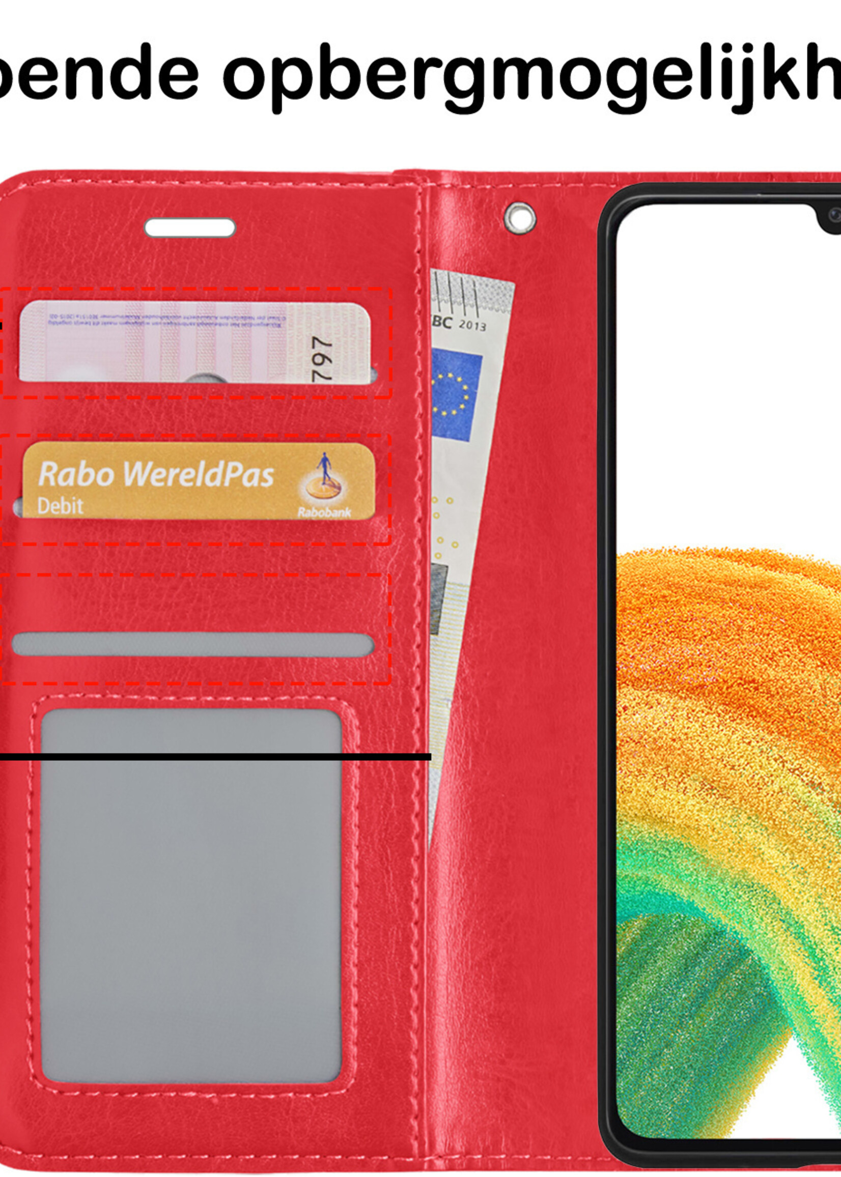 BTH Hoesje Geschikt voor Samsung A33 Hoesje Book Case Hoes Portemonnee Cover Walletcase Met Screenprotector - Hoes Geschikt voor Samsung Galaxy A33 Hoes Bookcase Hoesje - Rood