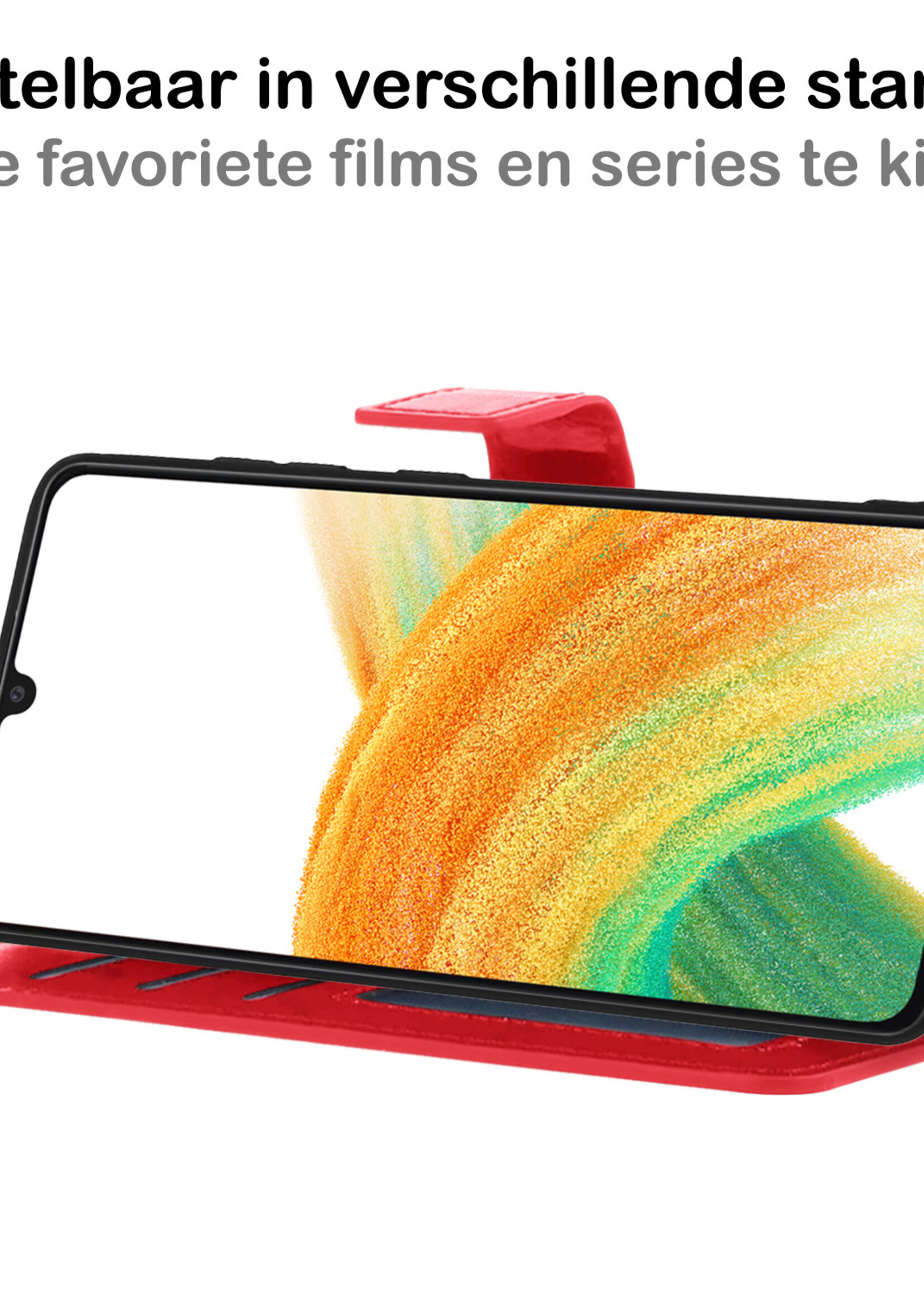 BTH Hoesje Geschikt voor Samsung A33 Hoesje Book Case Hoes Portemonnee Cover Walletcase Met Screenprotector - Hoes Geschikt voor Samsung Galaxy A33 Hoes Bookcase Hoesje - Rood
