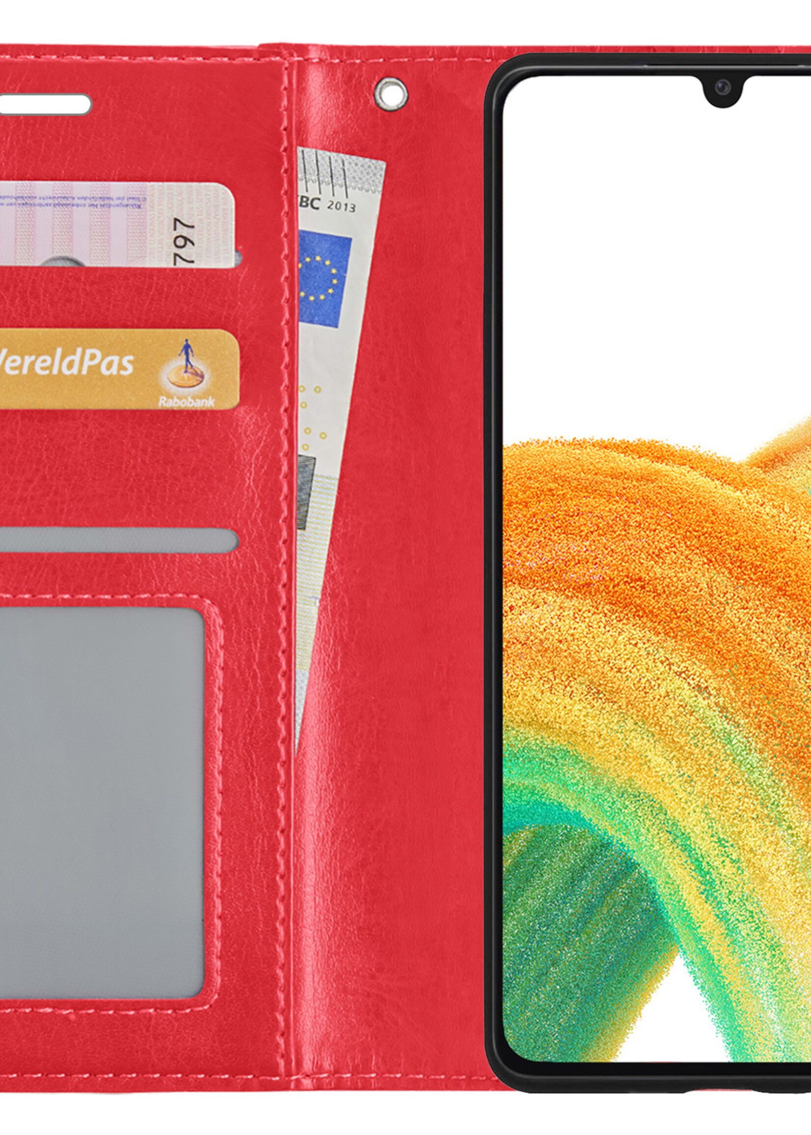 BTH Hoesje Geschikt voor Samsung A33 Hoesje Book Case Hoes Portemonnee Cover Walletcase Met Screenprotector - Hoes Geschikt voor Samsung Galaxy A33 Hoes Bookcase Hoesje - Rood