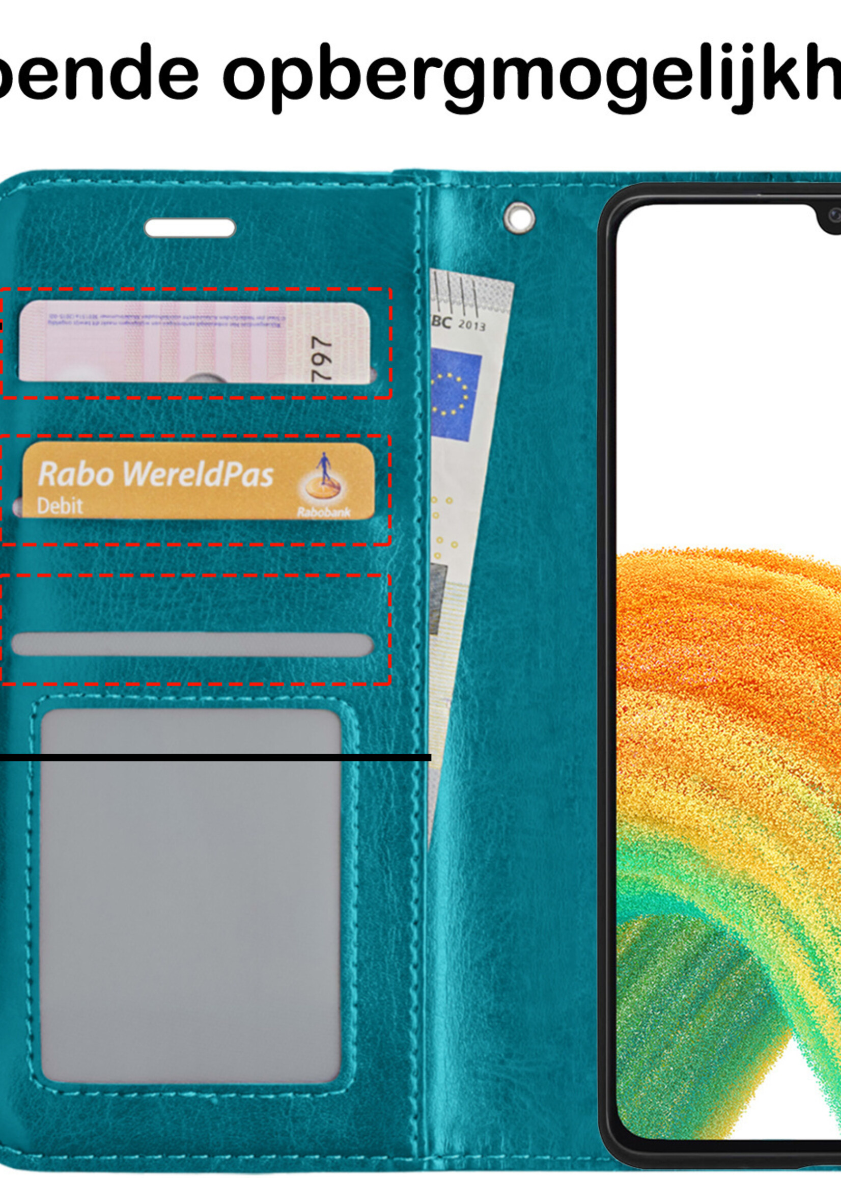 BTH Hoesje Geschikt voor Samsung A33 Hoesje Book Case Hoes Portemonnee Cover Walletcase Met Screenprotector - Hoes Geschikt voor Samsung Galaxy A33 Hoes Bookcase Hoesje - Turquoise