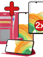 BTH BTH Samsung Galaxy A33 Hoesje Bookcase Donkerroze Met 2x Screenprotector