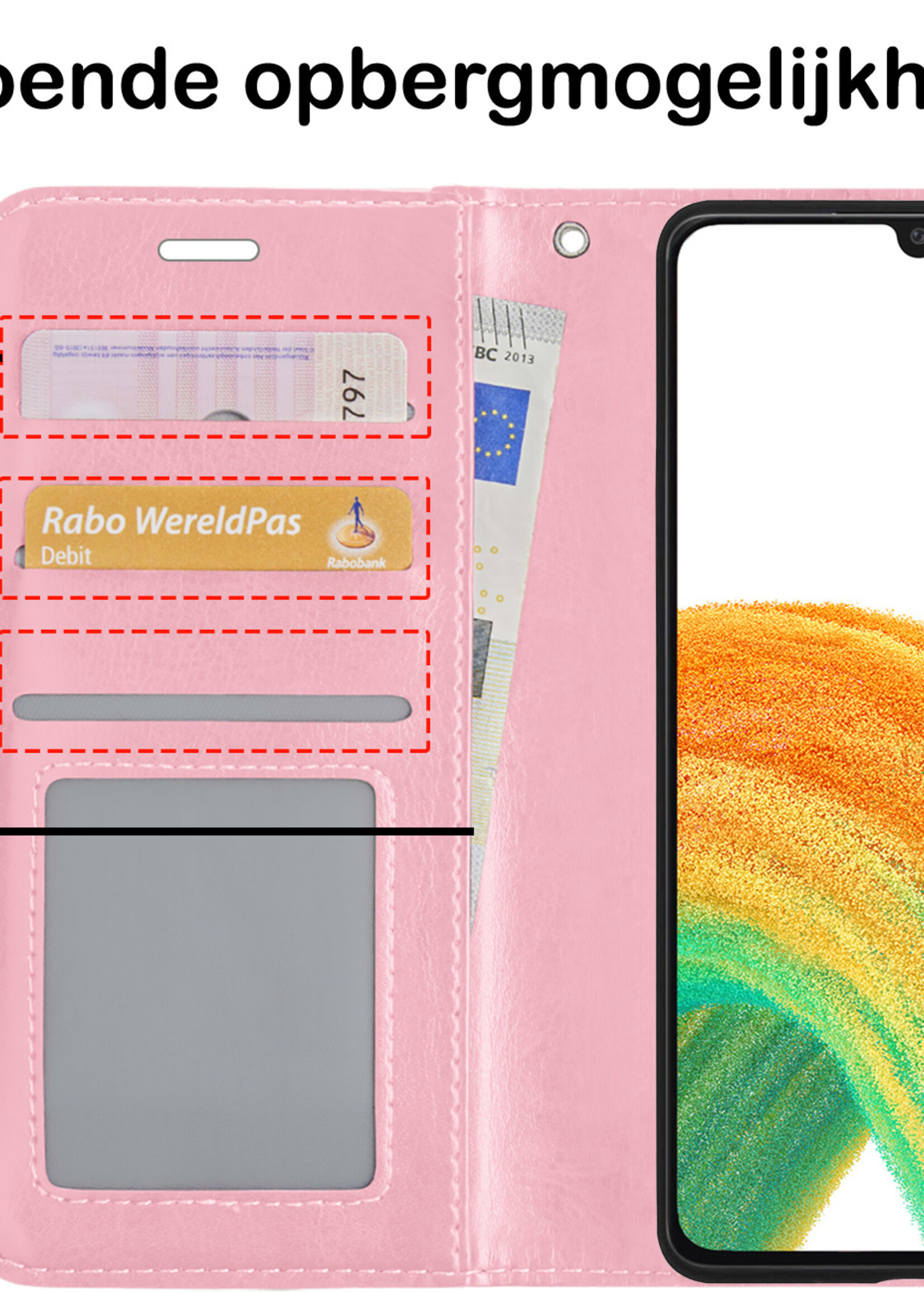 BTH Hoesje Geschikt voor Samsung A33 Hoesje Book Case Hoes Portemonnee Cover Walletcase Met 2x Screenprotector - Hoes Geschikt voor Samsung Galaxy A33 Hoes Bookcase Hoesje - Lichtroze