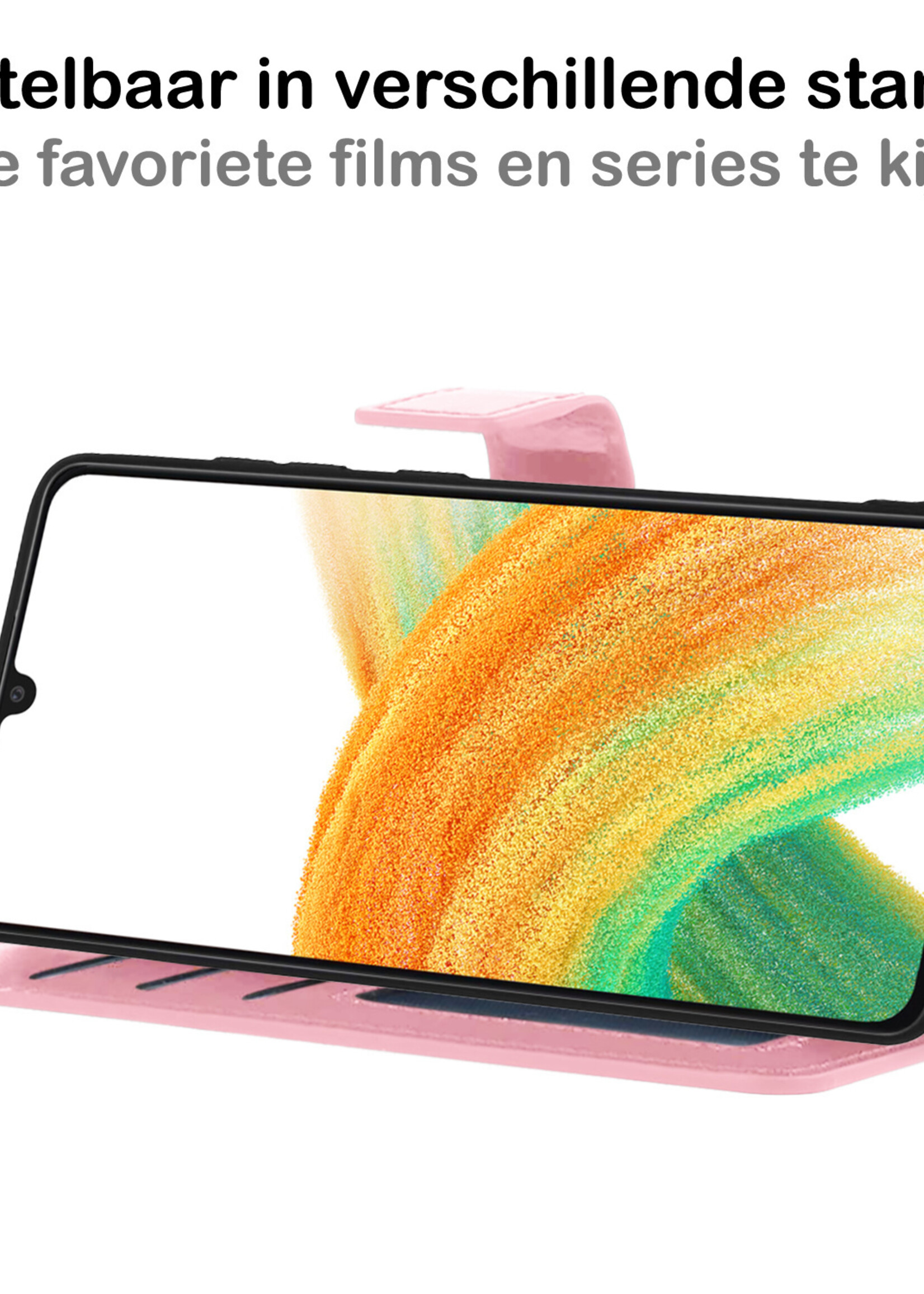 BTH Hoesje Geschikt voor Samsung A33 Hoesje Book Case Hoes Portemonnee Cover Walletcase Met 2x Screenprotector - Hoes Geschikt voor Samsung Galaxy A33 Hoes Bookcase Hoesje - Lichtroze