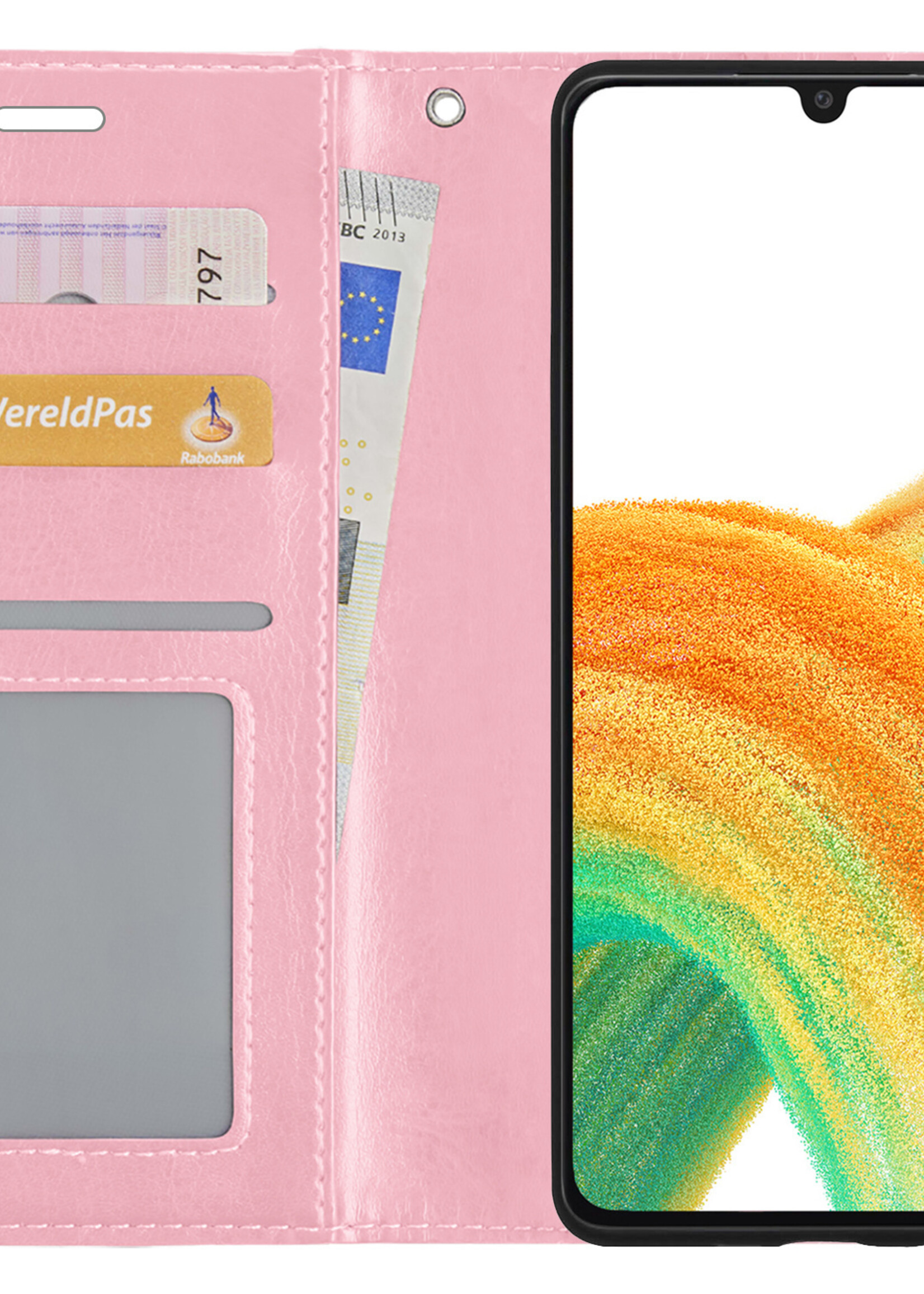 BTH Hoesje Geschikt voor Samsung A33 Hoesje Book Case Hoes Portemonnee Cover Walletcase Met 2x Screenprotector - Hoes Geschikt voor Samsung Galaxy A33 Hoes Bookcase Hoesje - Lichtroze