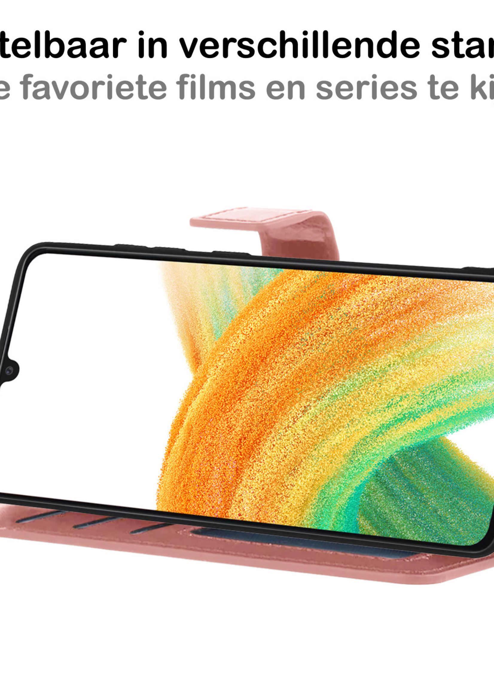 BTH Hoesje Geschikt voor Samsung A33 Hoesje Book Case Hoes Portemonnee Cover Walletcase Met 2x Screenprotector - Hoes Geschikt voor Samsung Galaxy A33 Hoes Bookcase Hoesje - Rosé goud