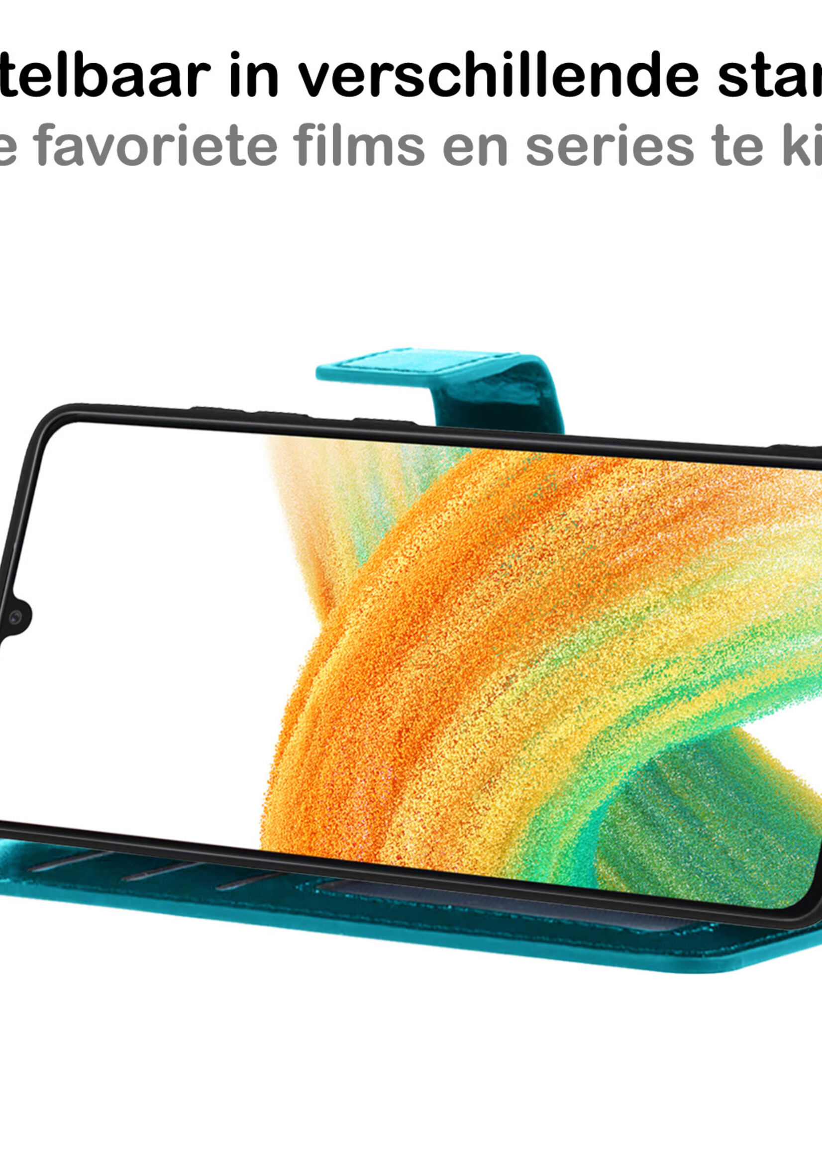 BTH Hoesje Geschikt voor Samsung A33 Hoesje Book Case Hoes Portemonnee Cover Walletcase Met 2x Screenprotector - Hoes Geschikt voor Samsung Galaxy A33 Hoes Bookcase Hoesje - Turquoise