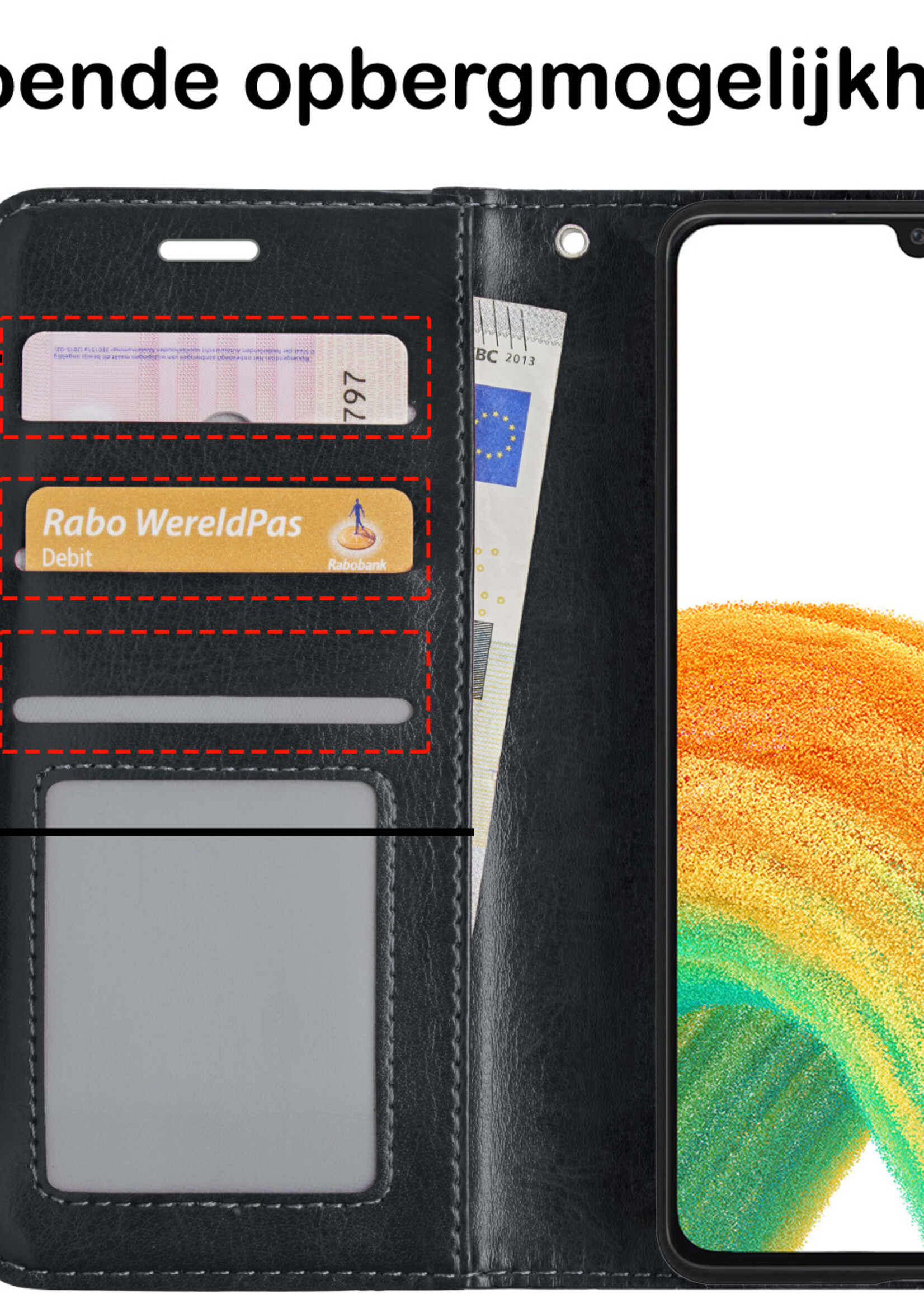 BTH Hoesje Geschikt voor Samsung A33 Hoesje Book Case Hoes Portemonnee Cover Walletcase Met 2x Screenprotector - Hoes Geschikt voor Samsung Galaxy A33 Hoes Bookcase Hoesje - Zwart