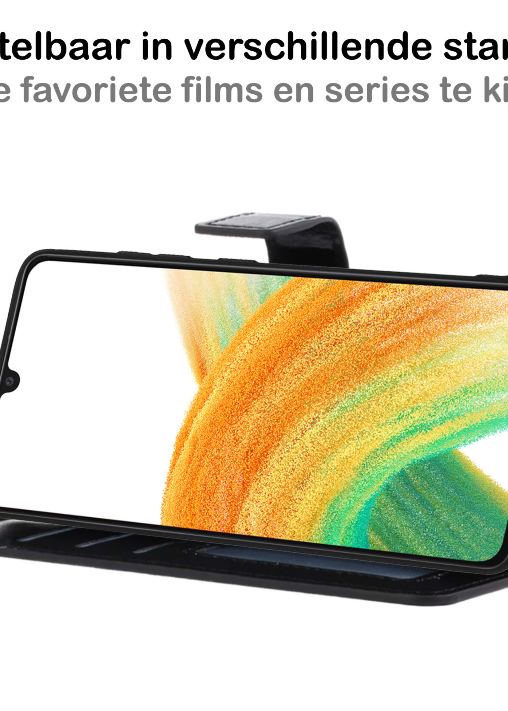 BTH Hoesje Geschikt voor Samsung A33 Hoesje Book Case Hoes Portemonnee Cover Walletcase Met 2x Screenprotector - Hoes Geschikt voor Samsung Galaxy A33 Hoes Bookcase Hoesje - Zwart
