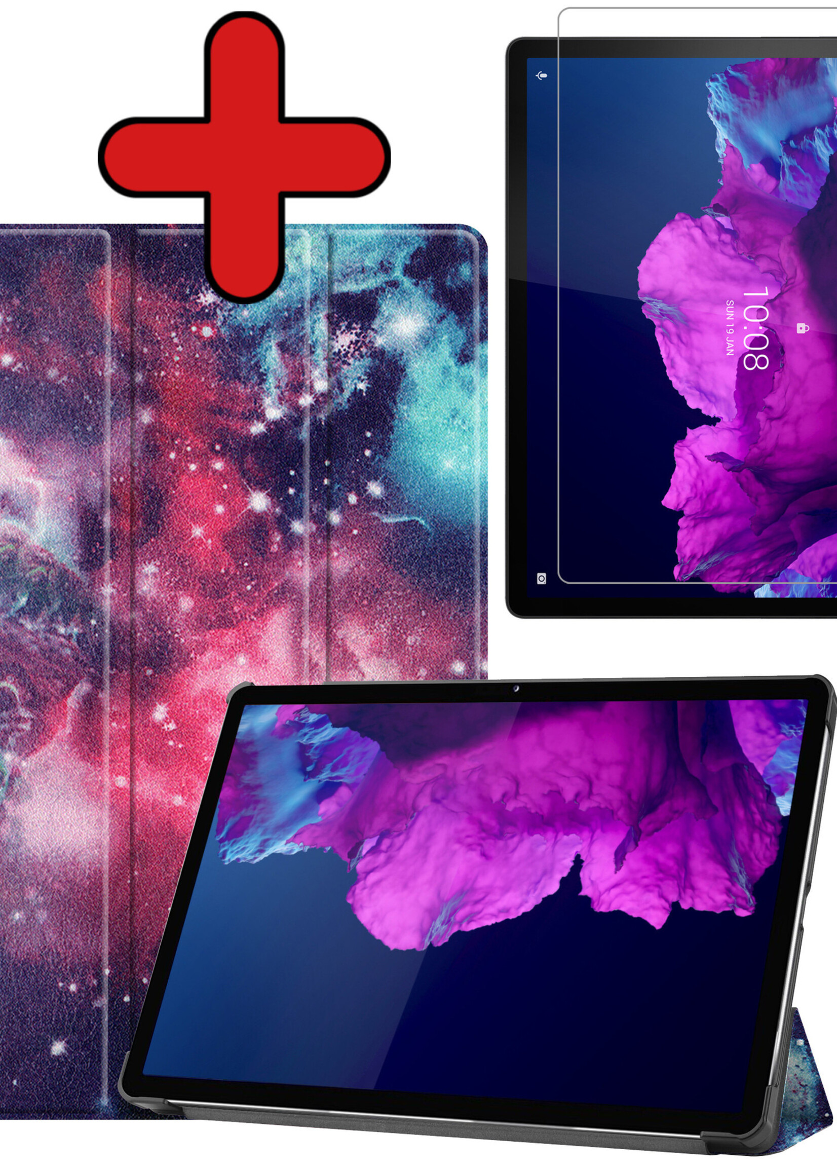 BTH Hoes Geschikt voor Lenovo Tab P11 Hoes Book Case Hoesje Trifold Cover Met Screenprotector - Hoesje Geschikt voor Lenovo Tab P11 Hoesje Bookcase - Galaxy