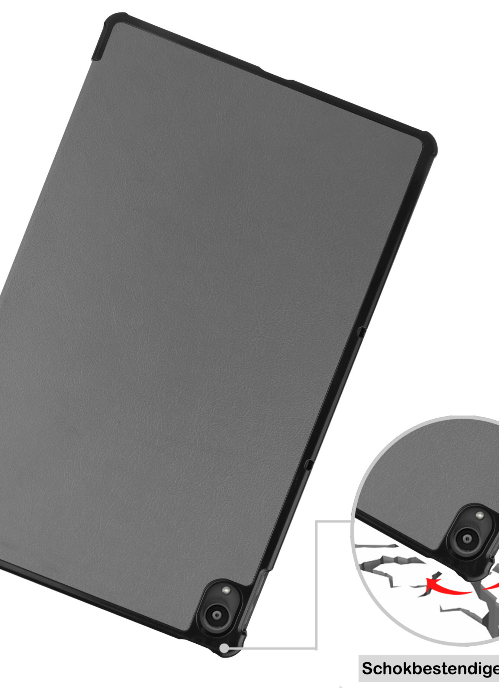 BTH Hoes Geschikt voor Lenovo Tab P11 Hoes Book Case Hoesje Trifold Cover Met Screenprotector - Hoesje Geschikt voor Lenovo Tab P11 Hoesje Bookcase - Grijs