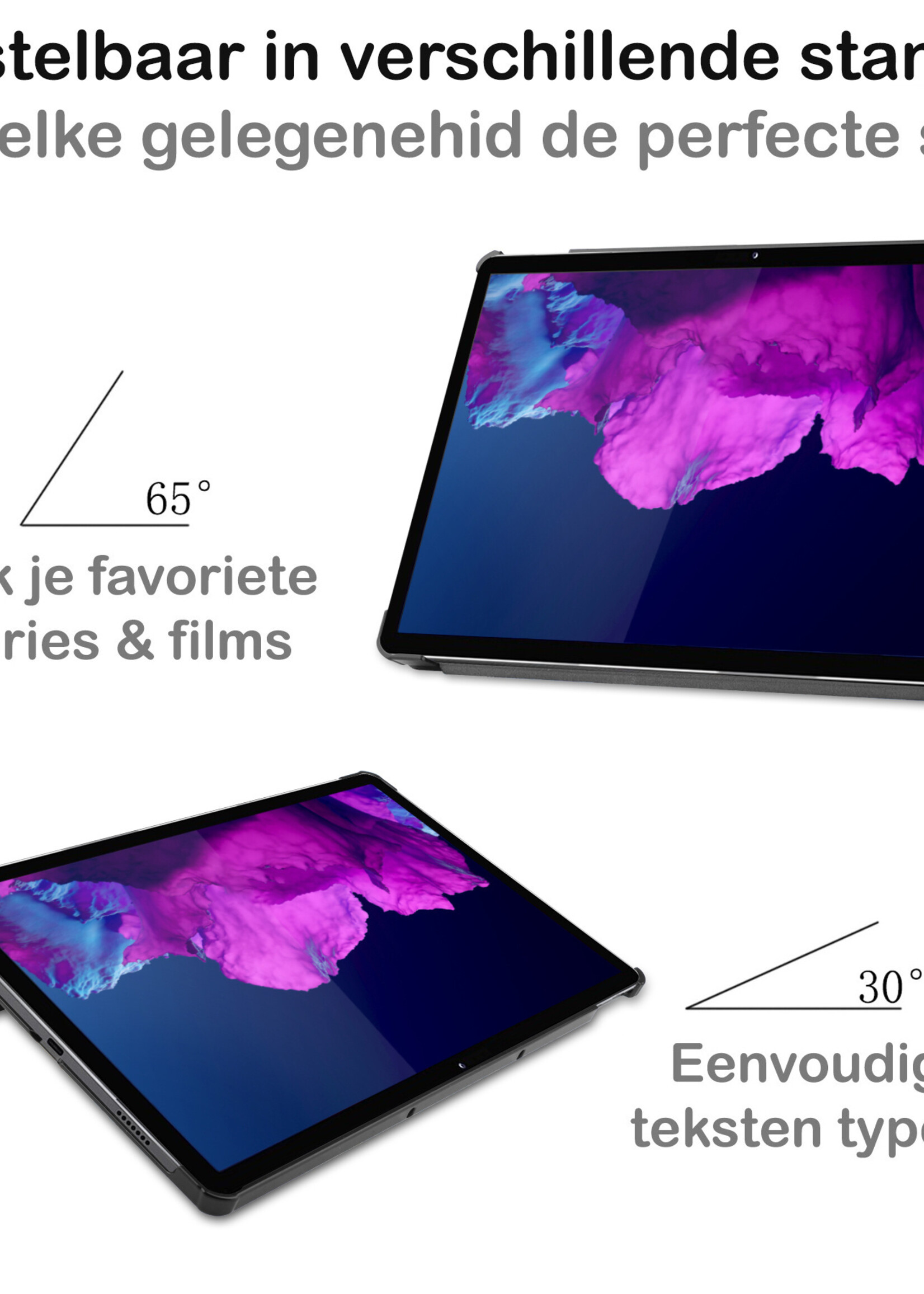 BTH Hoes Geschikt voor Lenovo Tab P11 Hoes Book Case Hoesje Trifold Cover Met Screenprotector - Hoesje Geschikt voor Lenovo Tab P11 Hoesje Bookcase - Sterrenhemel
