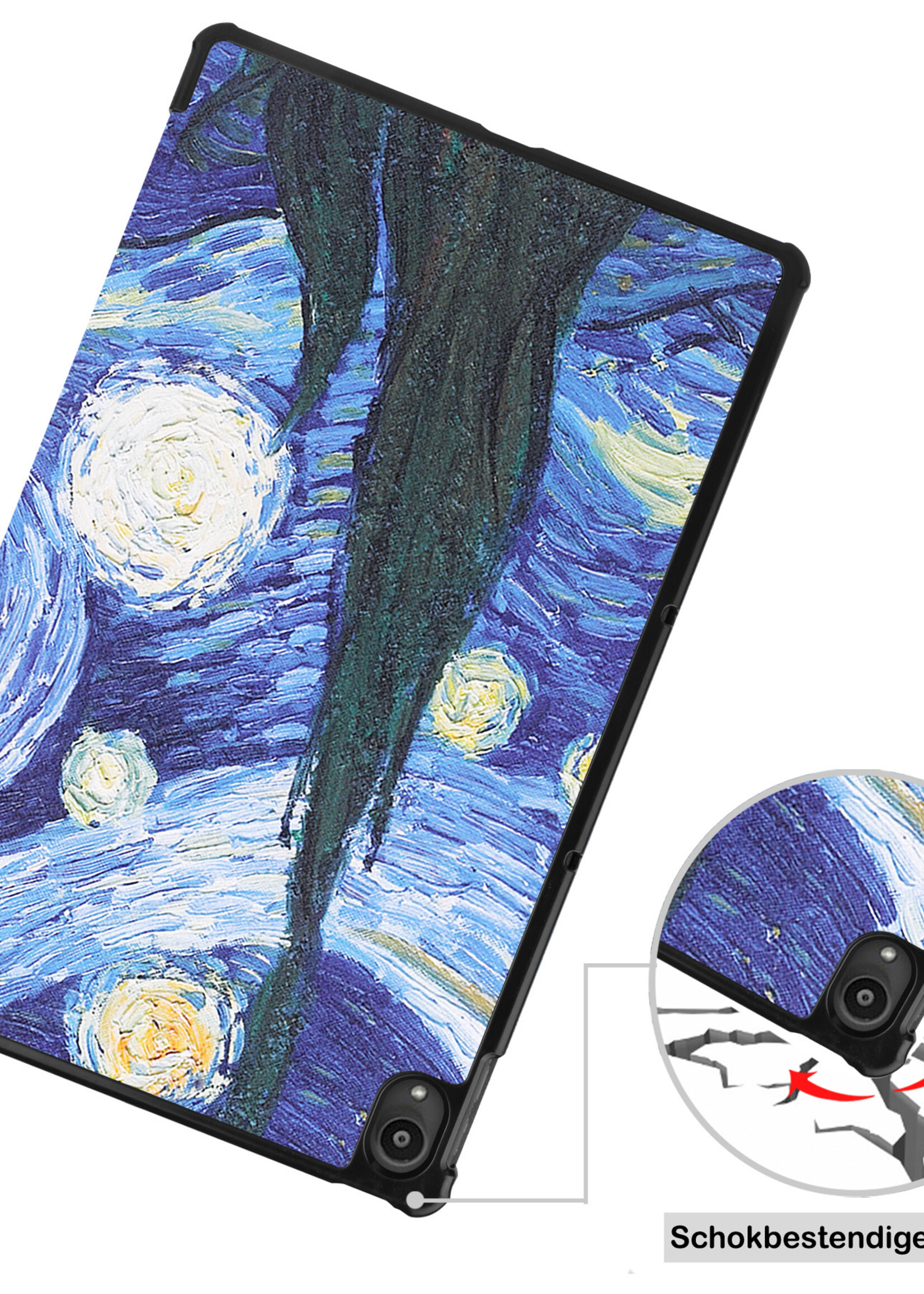 BTH Hoes Geschikt voor Lenovo Tab P11 Hoes Book Case Hoesje Trifold Cover Met Screenprotector - Hoesje Geschikt voor Lenovo Tab P11 Hoesje Bookcase - Sterrenhemel