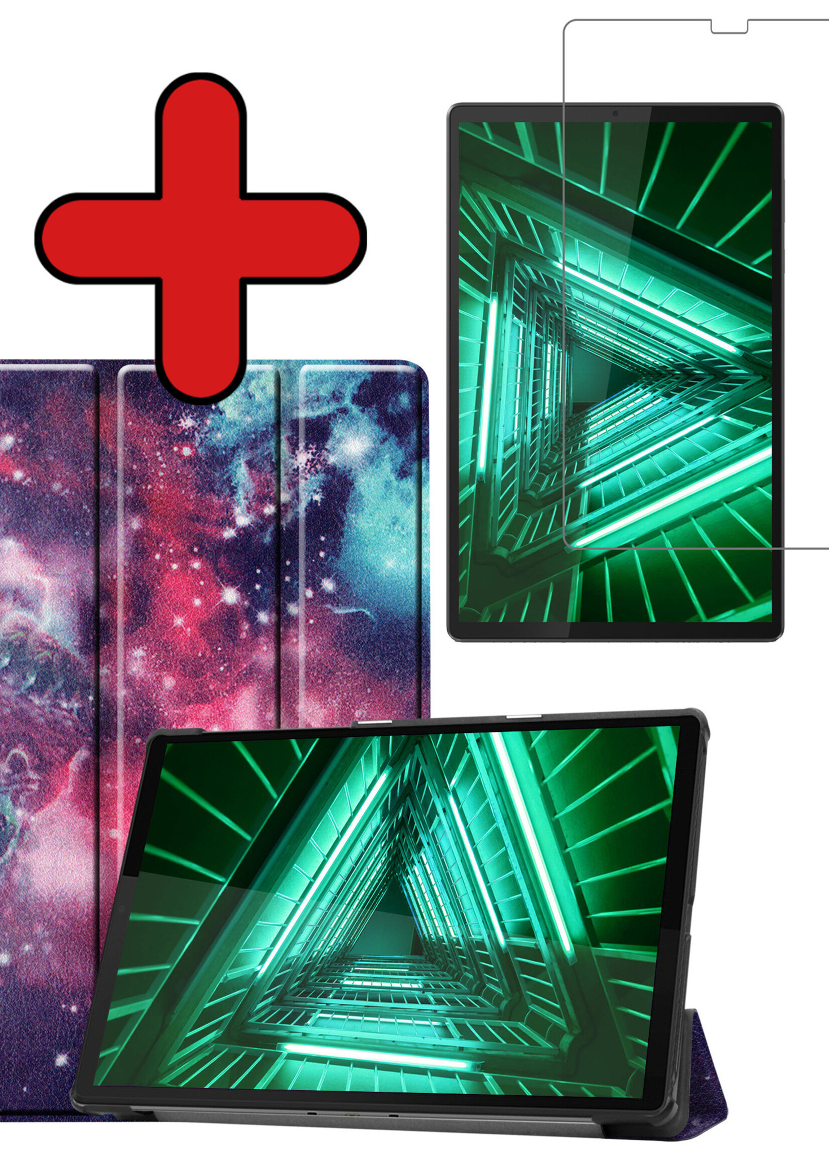 BTH Hoes Geschikt voor Lenovo Tab M10 FHD Plus 2nd Gen Hoes Book Case Hoesje Trifold Cover Met Screenprotector - Hoesje Geschikt voor Lenovo Tab M10 FHD Plus (2e Gen) Hoesje Bookcase - Galaxy