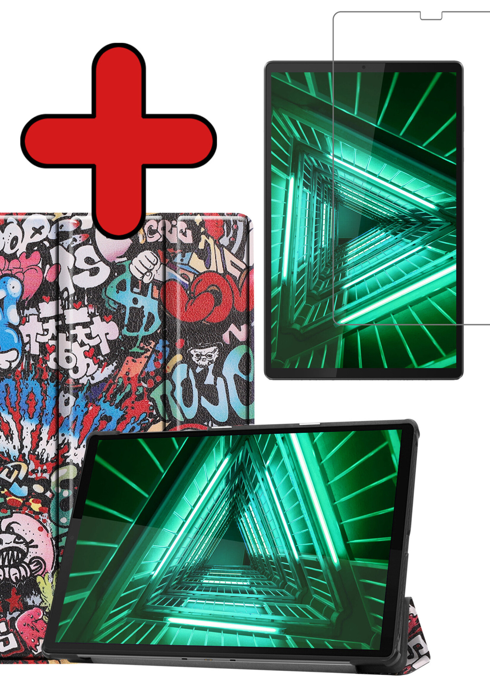 BTH Hoes Geschikt voor Lenovo Tab M10 FHD Plus 2nd Gen Hoes Book Case Hoesje Trifold Cover Met Screenprotector - Hoesje Geschikt voor Lenovo Tab M10 FHD Plus (2e Gen) Hoesje Bookcase - Graffity