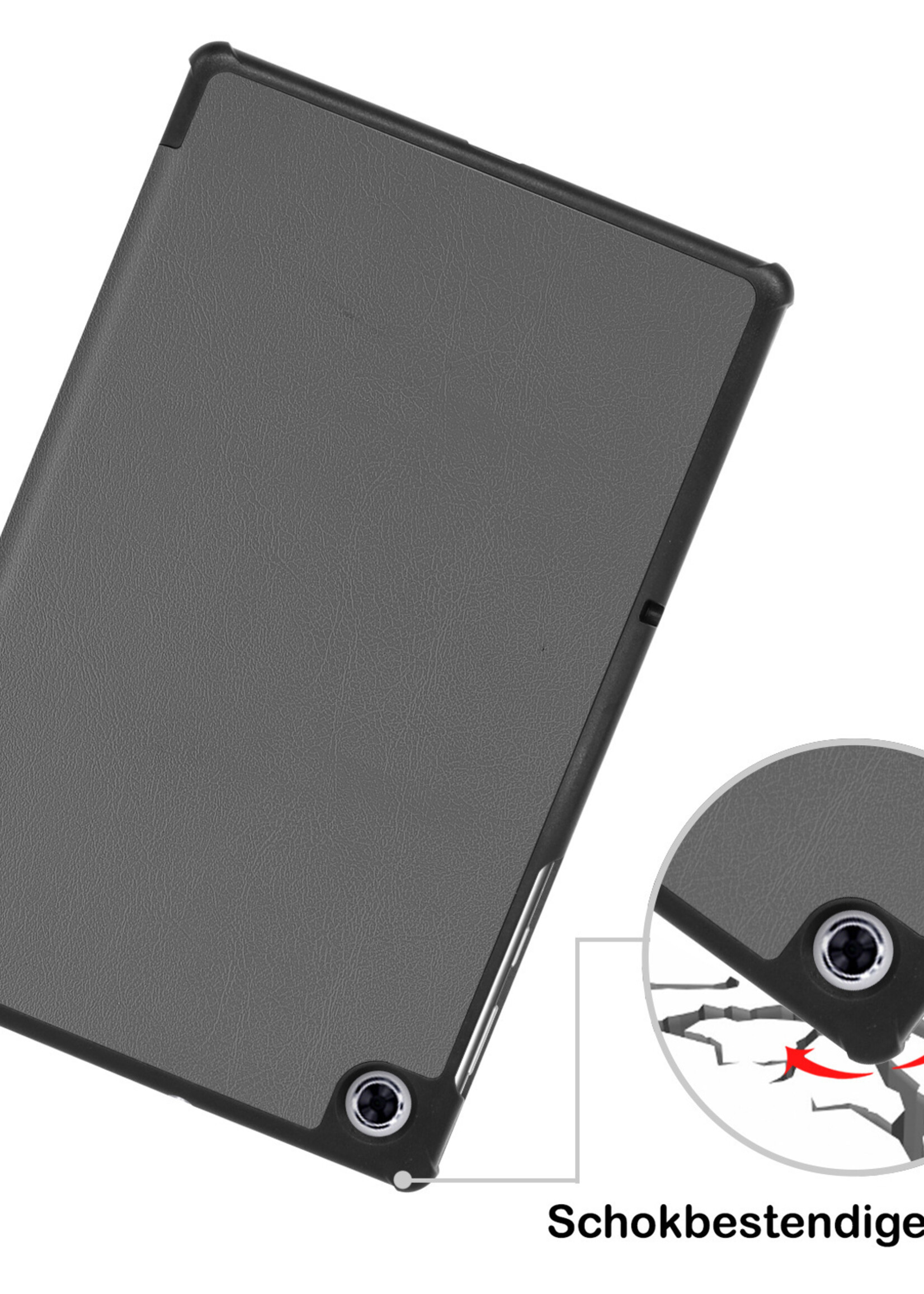 BTH Hoes Geschikt voor Lenovo Tab M10 FHD Plus 2nd Gen Hoes Book Case Hoesje Trifold Cover Met Screenprotector - Hoesje Geschikt voor Lenovo Tab M10 FHD Plus (2e Gen) Hoesje Bookcase - Grijs
