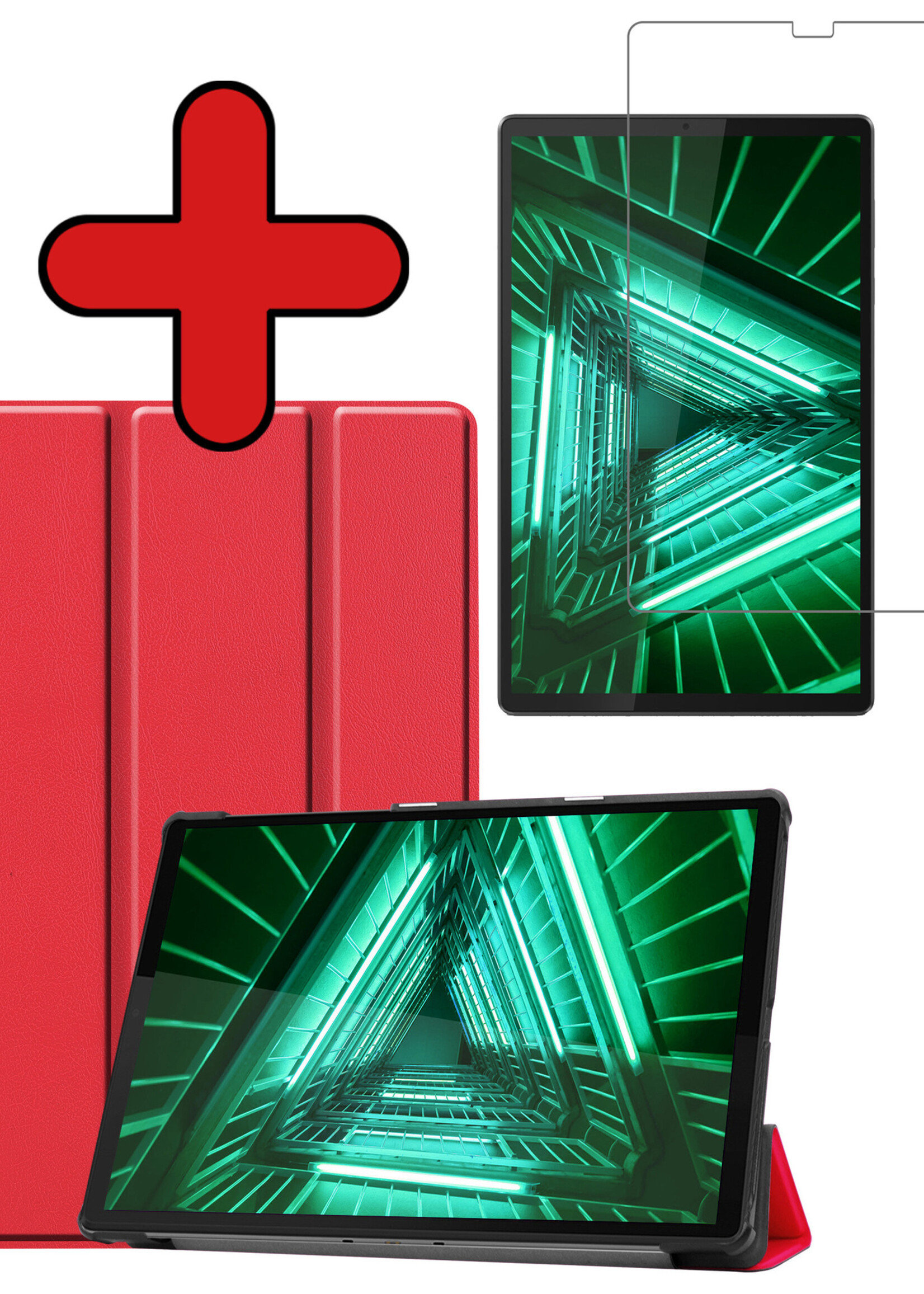 BTH Hoes Geschikt voor Lenovo Tab M10 FHD Plus 2nd Gen Hoes Book Case Hoesje Trifold Cover Met Screenprotector - Hoesje Geschikt voor Lenovo Tab M10 FHD Plus (2e Gen) Hoesje Bookcase - Rood