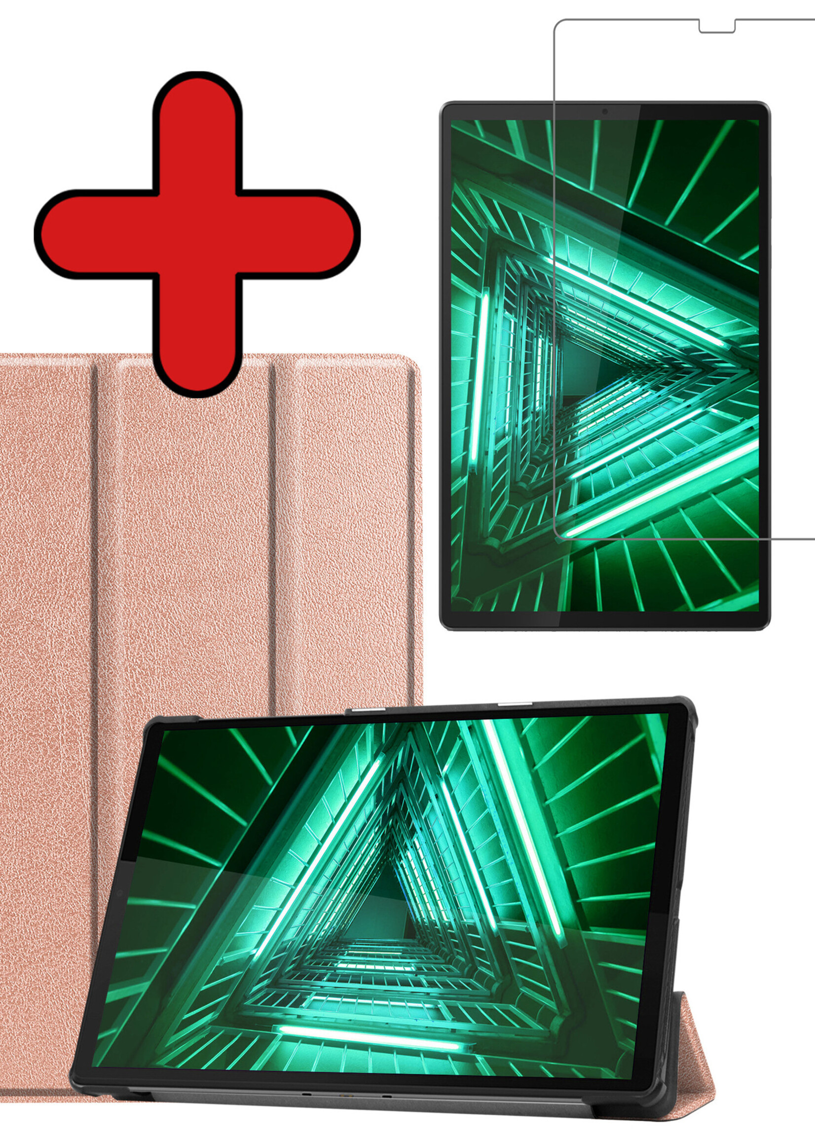BTH Hoes Geschikt voor Lenovo Tab M10 FHD Plus 2nd Gen Hoes Book Case Hoesje Trifold Cover Met Screenprotector - Hoesje Geschikt voor Lenovo Tab M10 FHD Plus (2e Gen) Hoesje Bookcase - Rosé goud