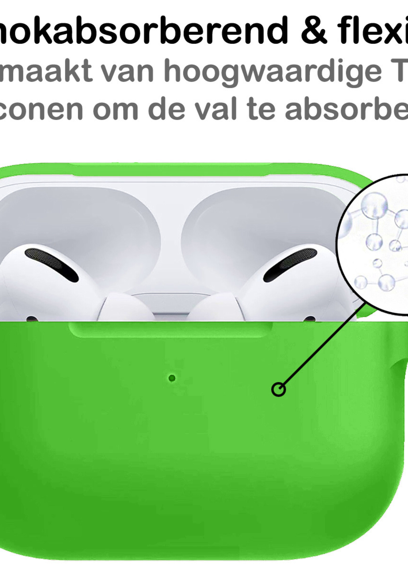 BTH Case Geschikt voor Airpods Pro Hoesje Hoes Siliconen Met Clip Cover - Hoesje Geschikt voor Apple Airpods Pro Siliconen Met Clip - Groen - 2 PACK