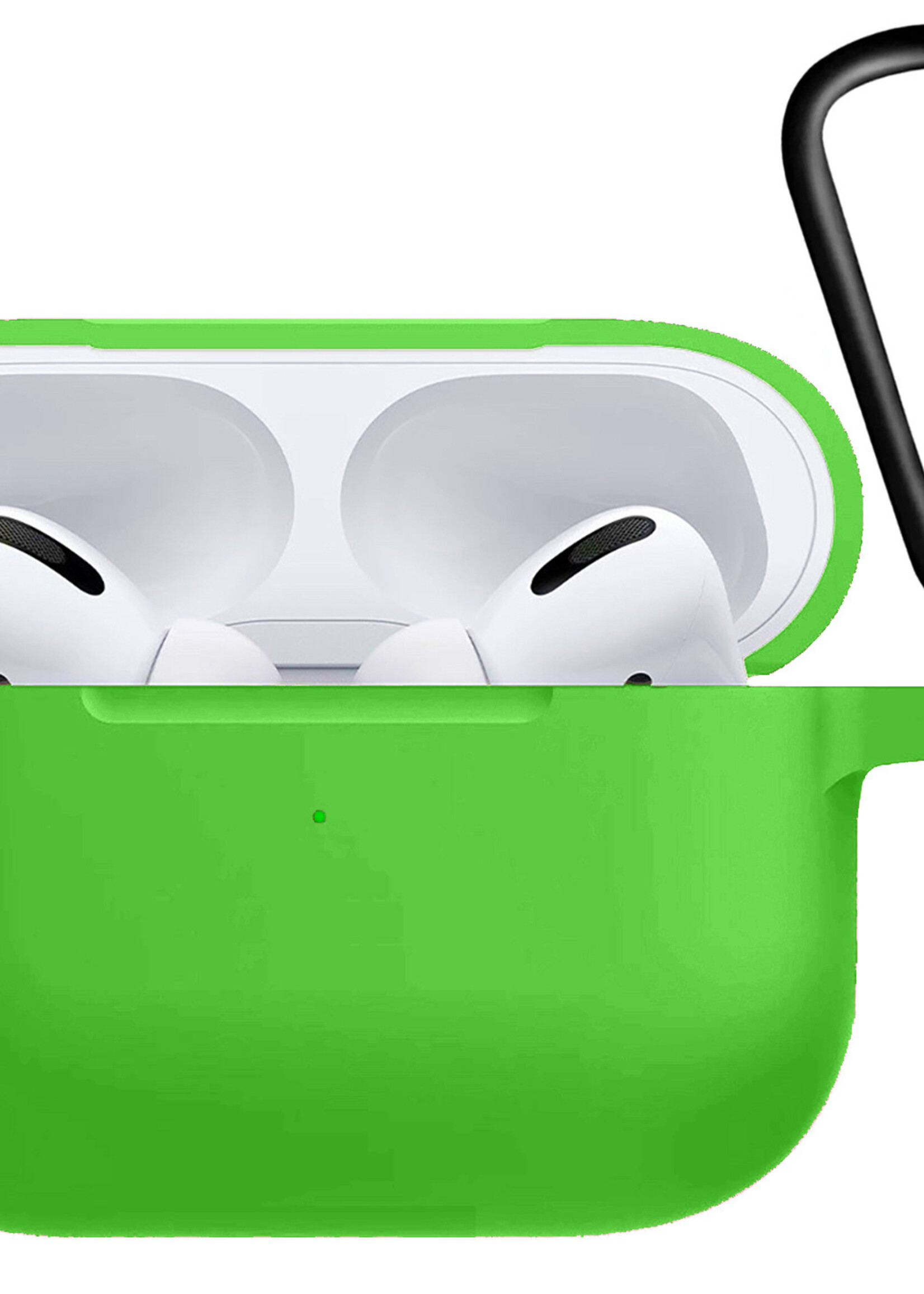 BTH Case Geschikt voor Airpods Pro Hoesje Hoes Siliconen Met Clip Cover - Hoesje Geschikt voor Apple Airpods Pro Siliconen Met Clip - Groen - 2 PACK