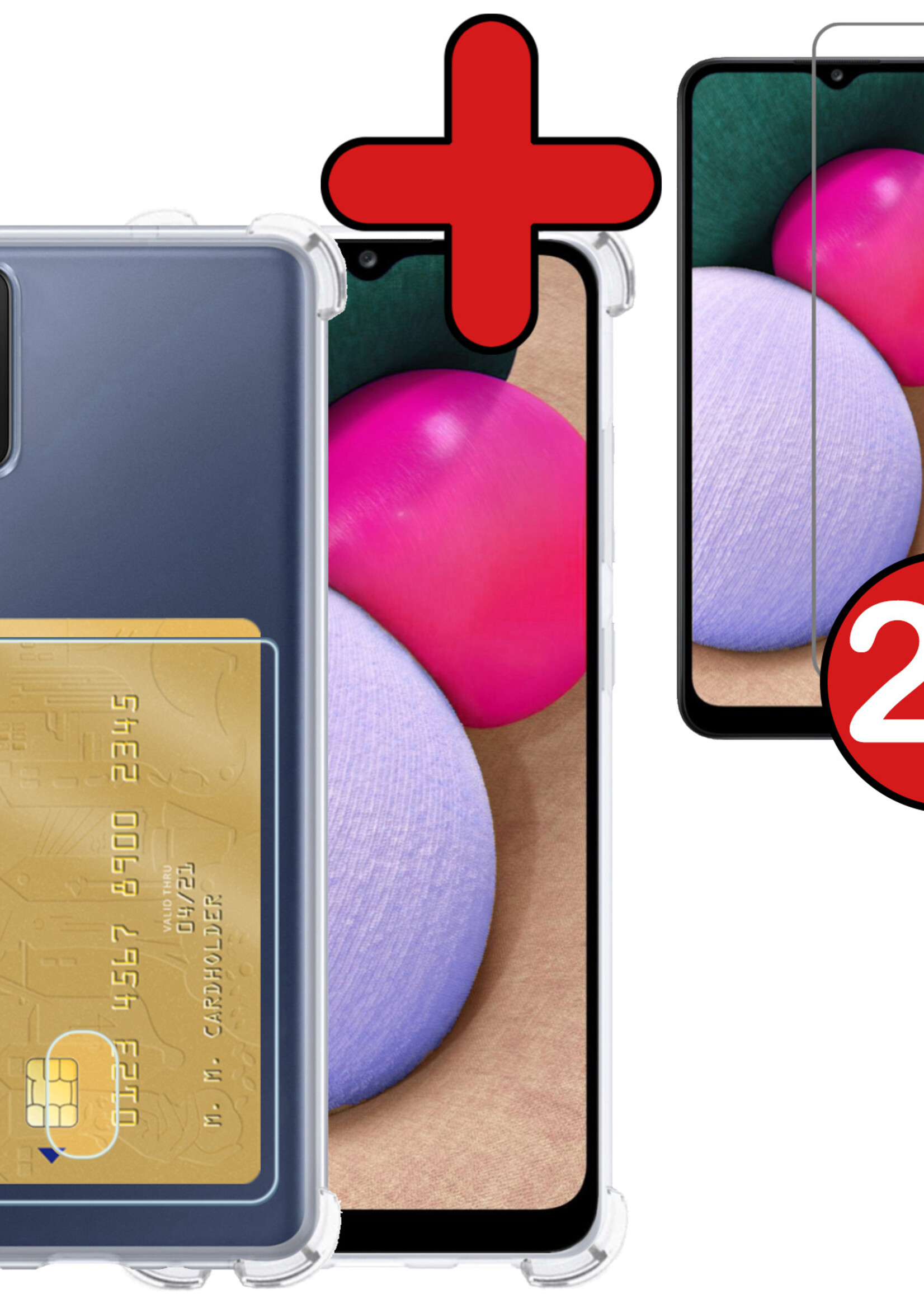 BTH Hoesje Geschikt voor Samsung A03s Hoesje Met Pasjeshouder Siliconen Case Met Kaarthouder Met 2x Screenprotector - Hoes Geschikt voor Samsung Galaxy A03s Hoesje Shock Proof Case - Transparant