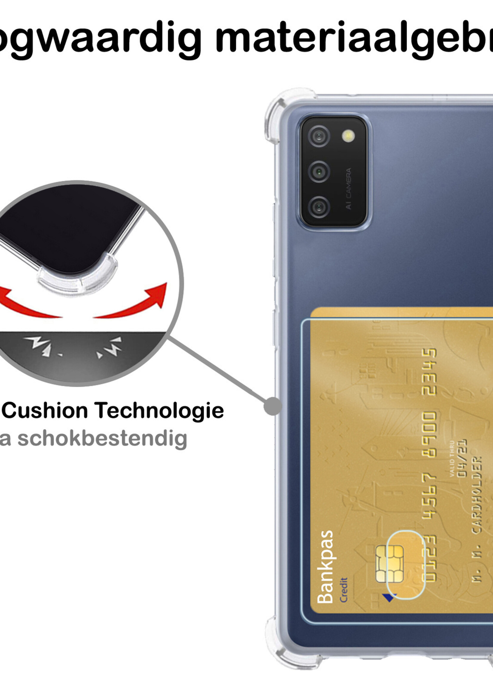 BTH Hoesje Geschikt voor Samsung A03s Hoesje Met Pasjeshouder Siliconen Case Met Kaarthouder Met 2x Screenprotector - Hoes Geschikt voor Samsung Galaxy A03s Hoesje Shock Proof Case - Transparant