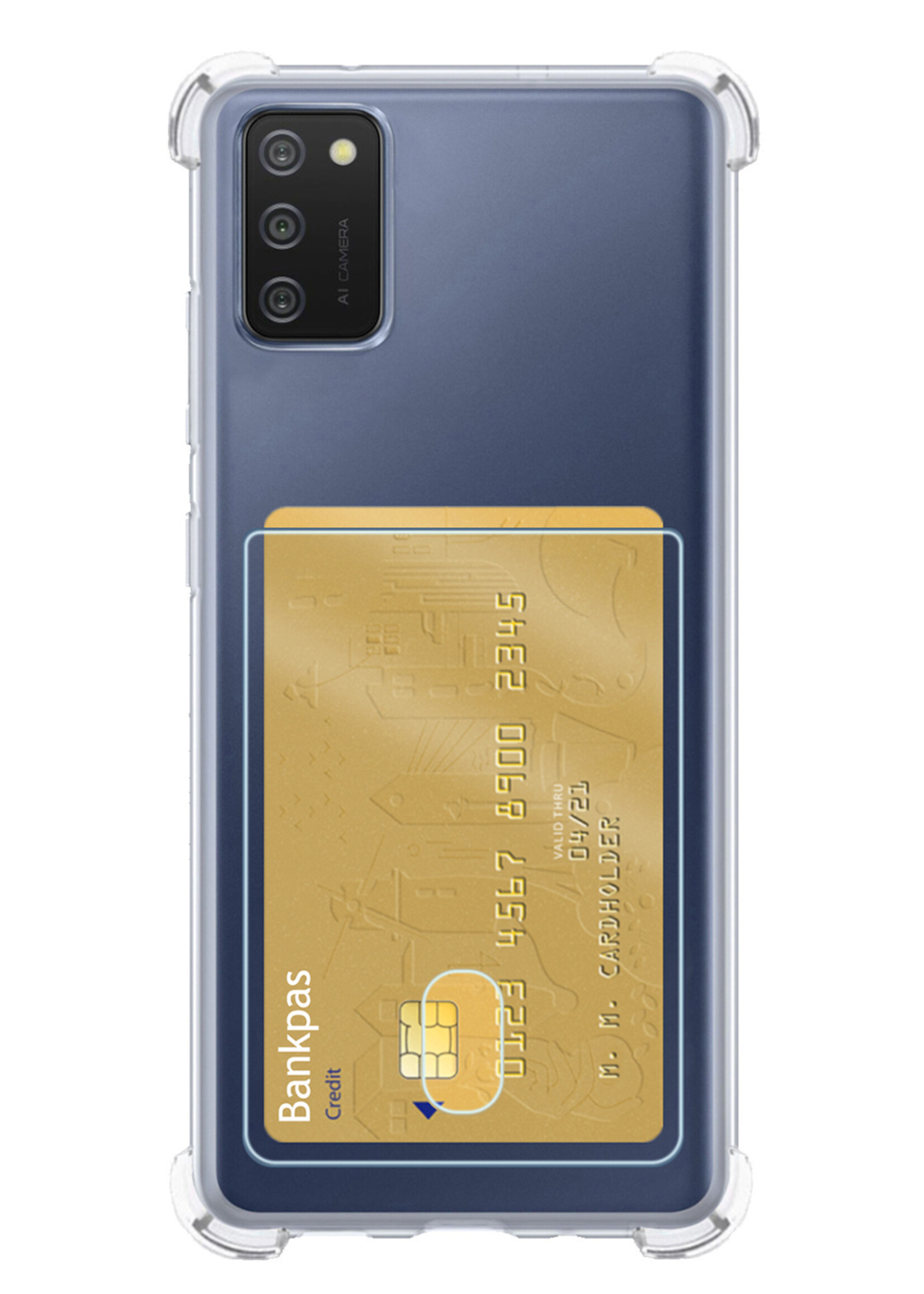 BTH Hoesje Geschikt voor Samsung A03s Hoesje Met Pasjeshouder Siliconen Case Met Kaarthouder Met 2x Screenprotector - Hoes Geschikt voor Samsung Galaxy A03s Hoesje Shock Proof Case - Transparant
