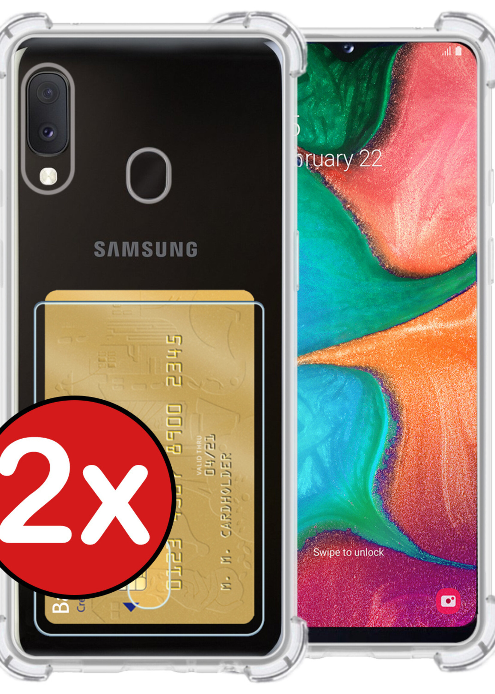 BTH Hoesje Geschikt voor Samsung A20e Hoesje Met Pasjeshouder Siliconen Case Met Kaarthouder - Hoes Geschikt voor Samsung Galaxy A20e Hoesje Shock Proof Case - Transparant - 2 PACK