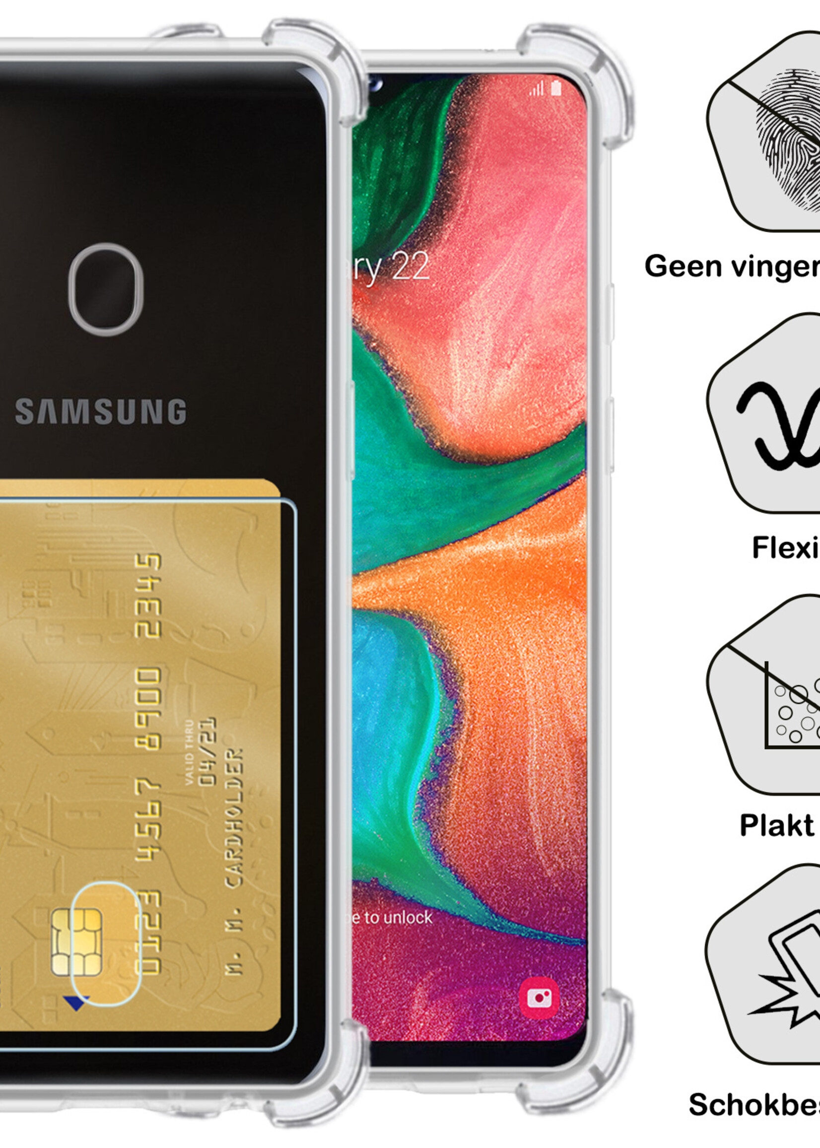 BTH Hoesje Geschikt voor Samsung A20e Hoesje Met Pasjeshouder Siliconen Case Met Kaarthouder - Hoes Geschikt voor Samsung Galaxy A20e Hoesje Shock Proof Case - Transparant - 2 PACK