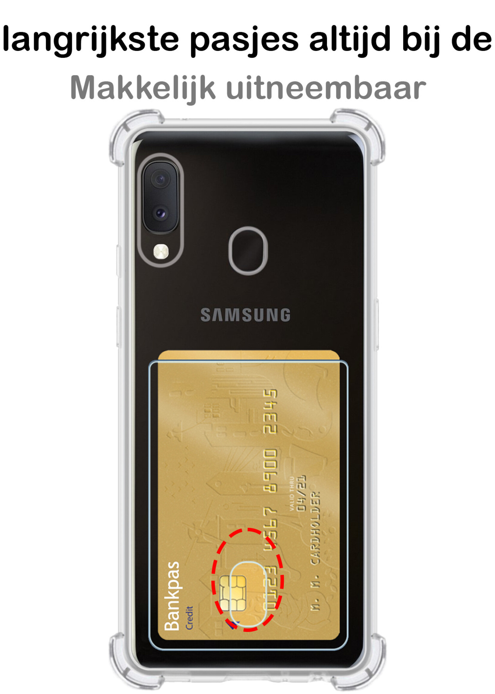 BTH Hoesje Geschikt voor Samsung A20e Hoesje Met Pasjeshouder Siliconen Case Met Kaarthouder - Hoes Geschikt voor Samsung Galaxy A20e Hoesje Shock Proof Case - Transparant - 2 PACK