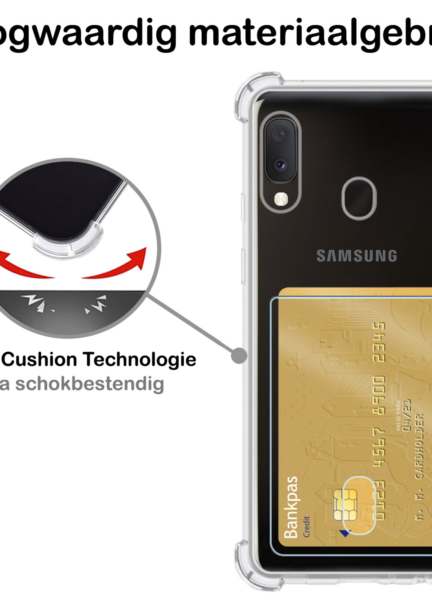 BTH Hoesje Geschikt voor Samsung A20e Hoesje Met Pasjeshouder Siliconen Case Met Kaarthouder - Hoes Geschikt voor Samsung Galaxy A20e Hoesje Shock Proof Case - Transparant - 2 PACK
