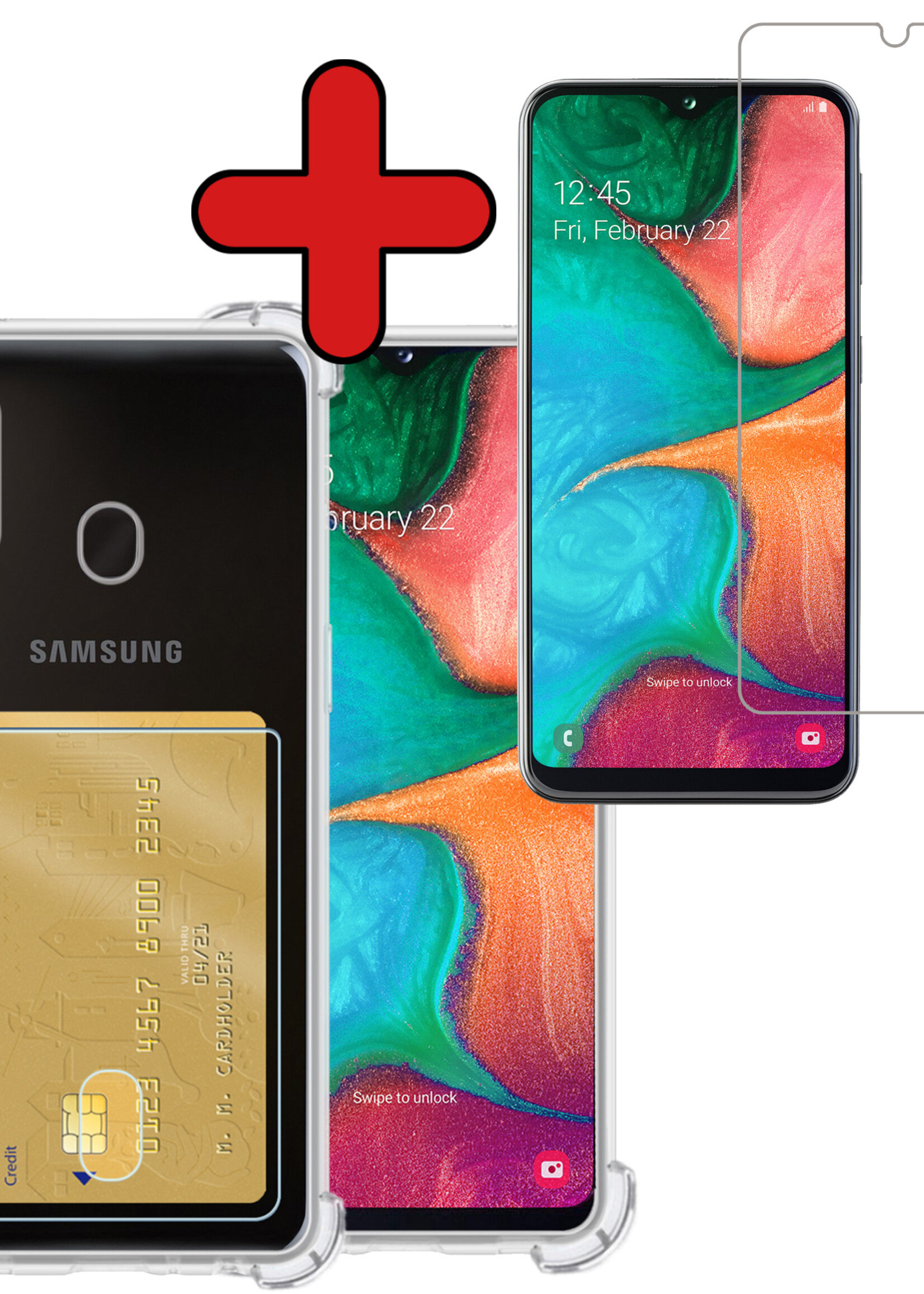 BTH Hoesje Geschikt voor Samsung A20e Hoesje Met Pasjeshouder Siliconen Case Met Kaarthouder Met Screenprotector - Hoes Geschikt voor Samsung Galaxy A20e Hoesje Shock Proof Case - Transparant