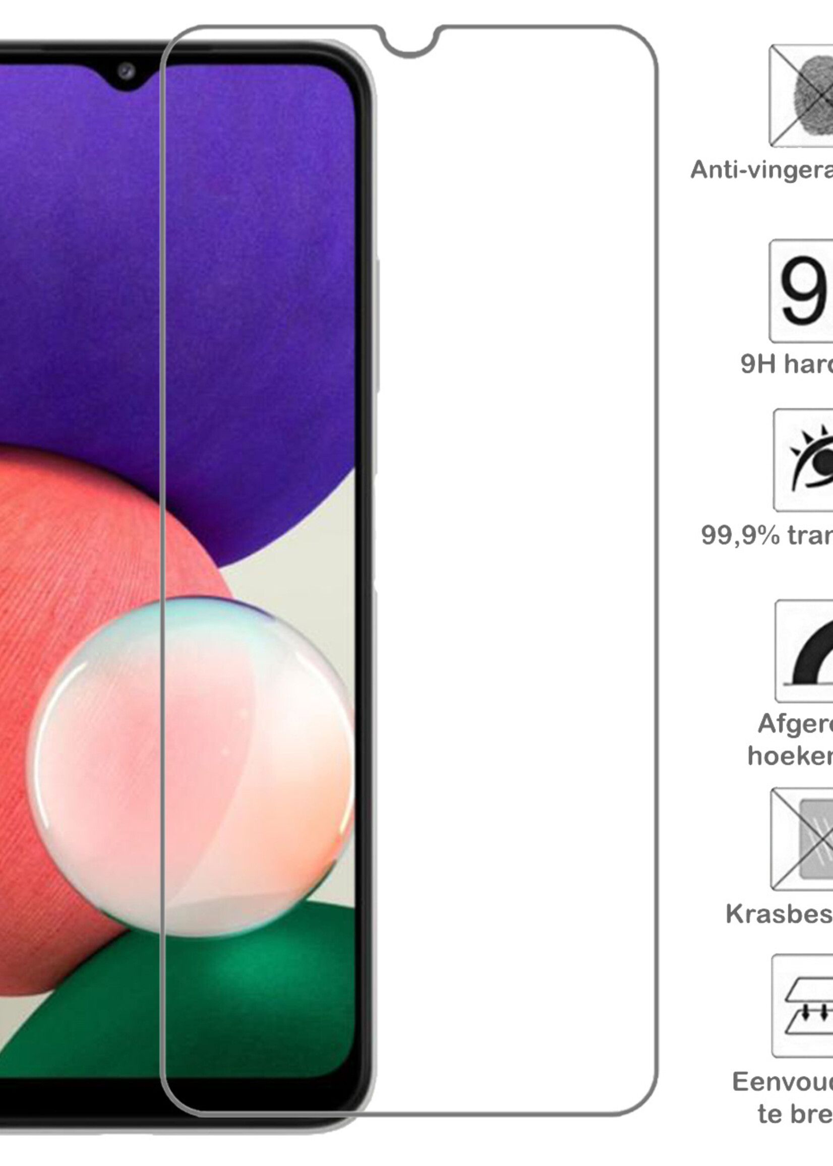 BTH Hoesje Geschikt voor Samsung A22 5G Hoesje Met Pasjeshouder Siliconen Case Met Kaarthouder Met 2x Screenprotector - Hoes Geschikt voor Samsung Galaxy A22 5G Hoesje Shock Proof Case - Transparant