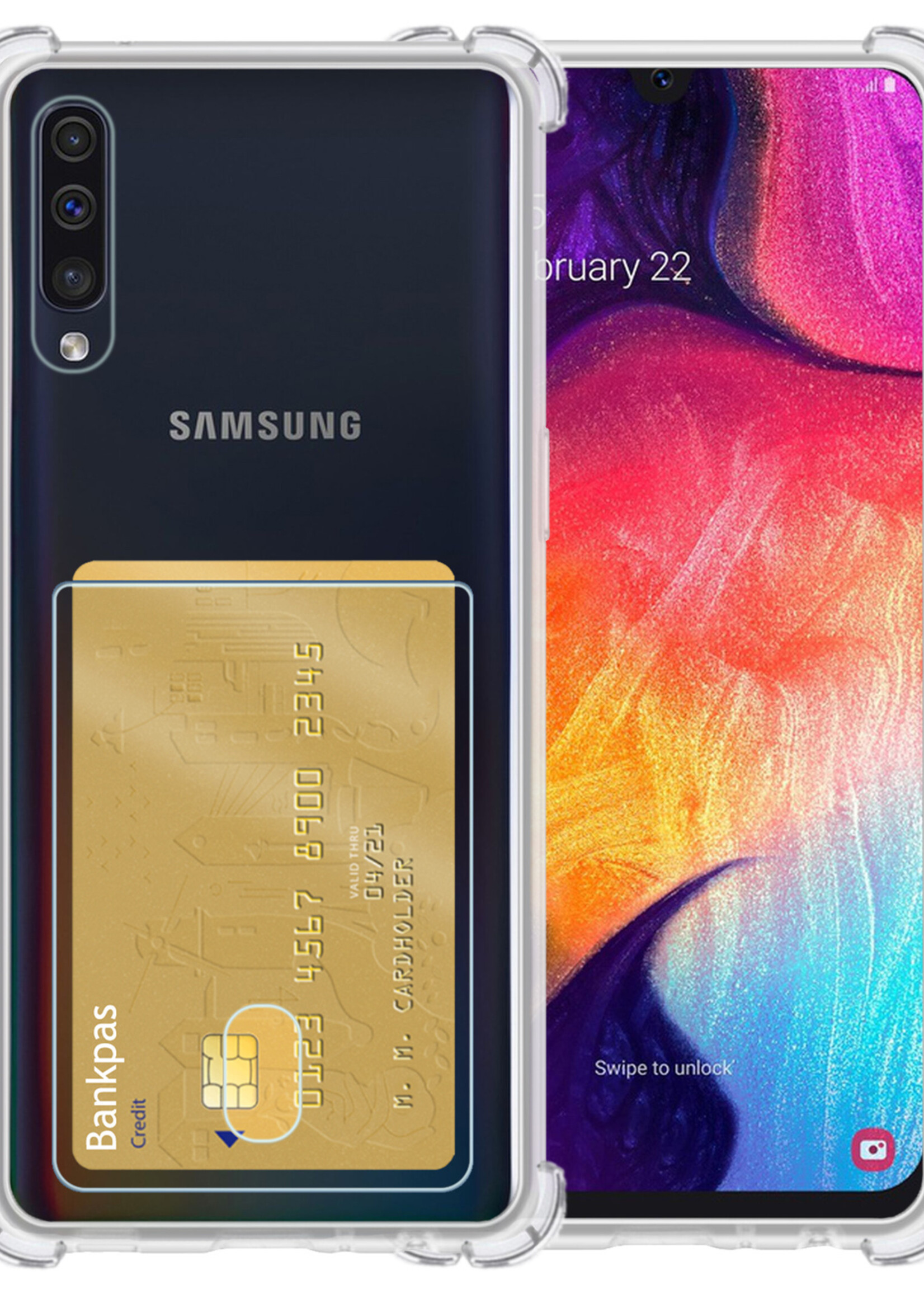 BTH Samsung A50 Hoesje Met Pasjeshouder - Samsung Galaxy A50 Hoesje Transparant Shock Proof Case - Samsung A50 Hoesje Met Kaarthouder