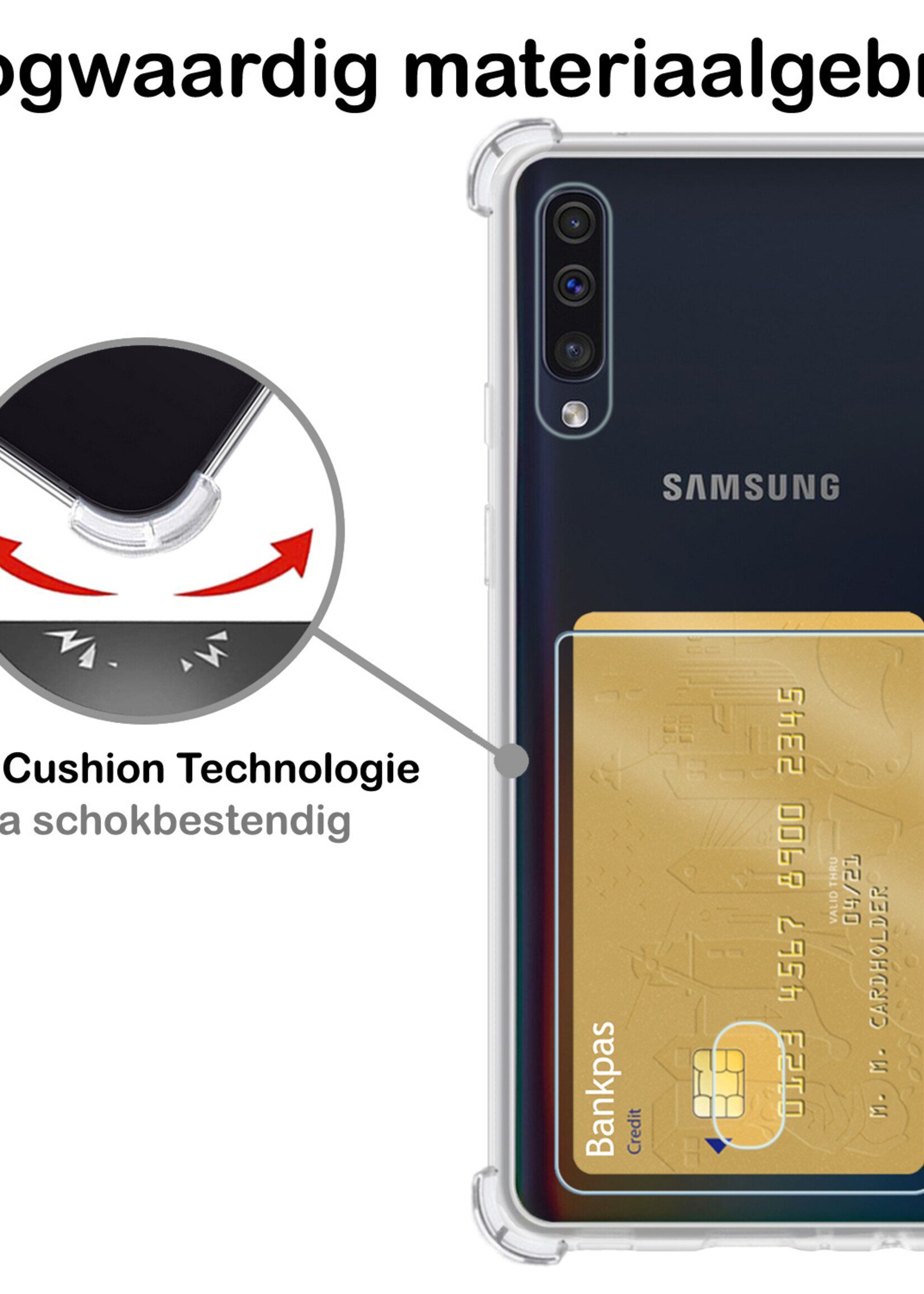 BTH Samsung A50 Hoesje Met Pasjeshouder - Samsung Galaxy A50 Hoesje Transparant Shock Proof Case - Samsung A50 Hoesje Met Kaarthouder