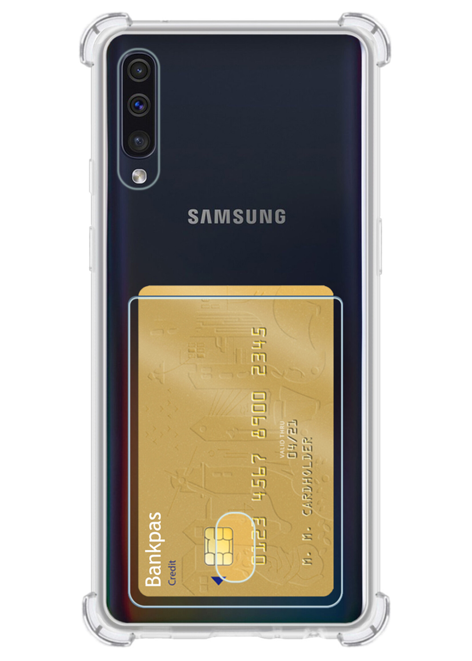 BTH Samsung A50 Hoesje Met Pasjeshouder - Samsung Galaxy A50 Hoesje Transparant Shock Proof Case - Samsung A50 Hoesje Met Kaarthouder