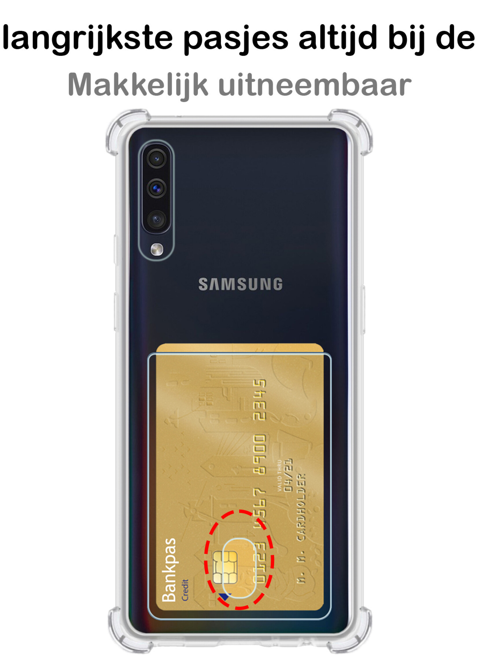 BTH Hoesje Geschikt voor Samsung A50/A50s Hoesje Met Pasjeshouder Siliconen Case Met Kaarthouder Met 2x Screenprotector - Hoes Geschikt voor Samsung Galaxy A50/A50s Hoesje Shock Proof Case - Transparant