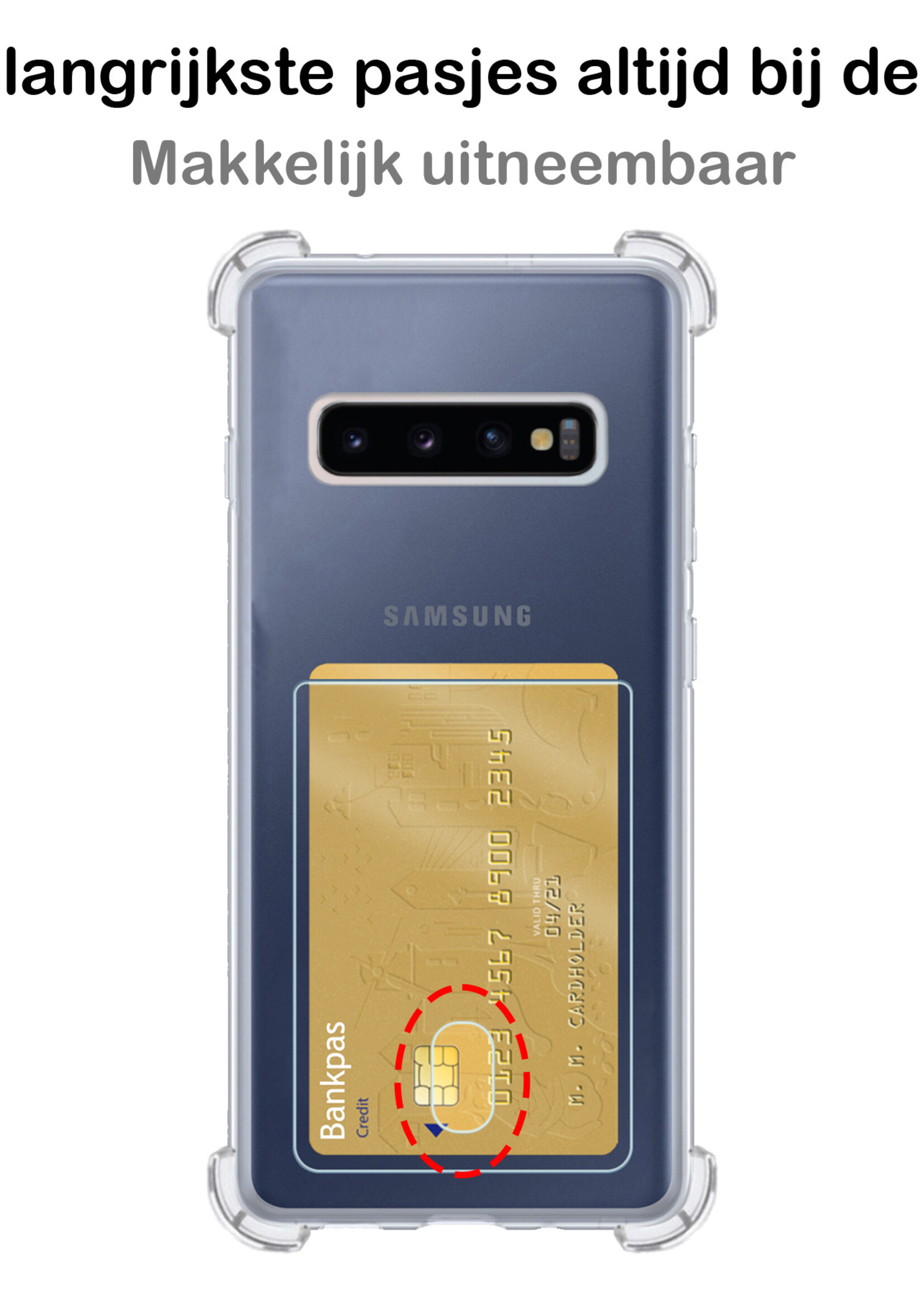 BTH Samsung S10 Hoesje Met Pasjeshouder - Samsung Galaxy S10 Hoesje Transparant Shock Proof Case - Samsung S10 Hoesje Met Kaarthouder