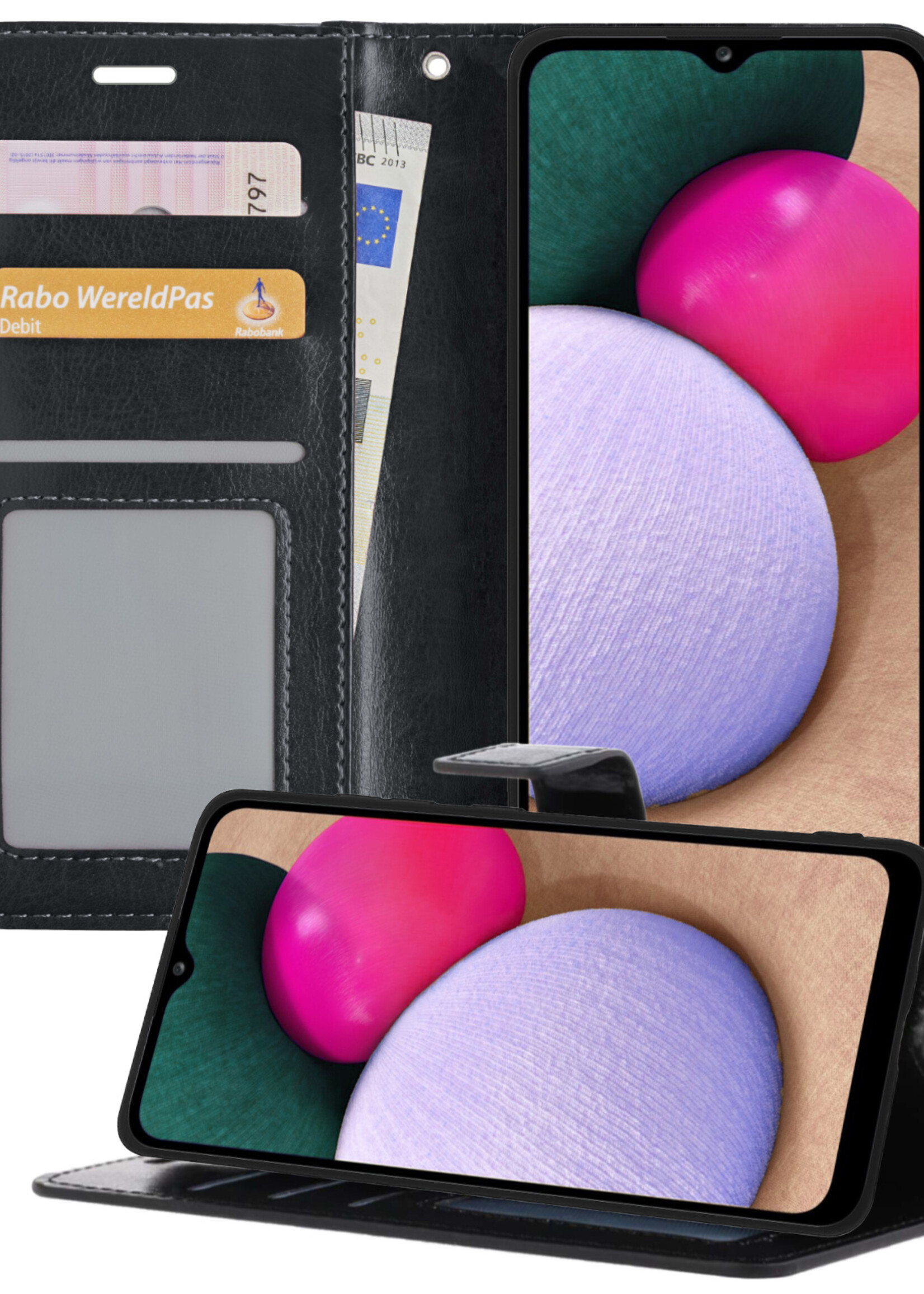 BTH Samsung A02s Hoesje Book Case Hoes - Samsung Galaxy A02s Case Hoesje Portemonnee Cover - Samsung A02s Hoes Wallet Case Hoesje - Zwart