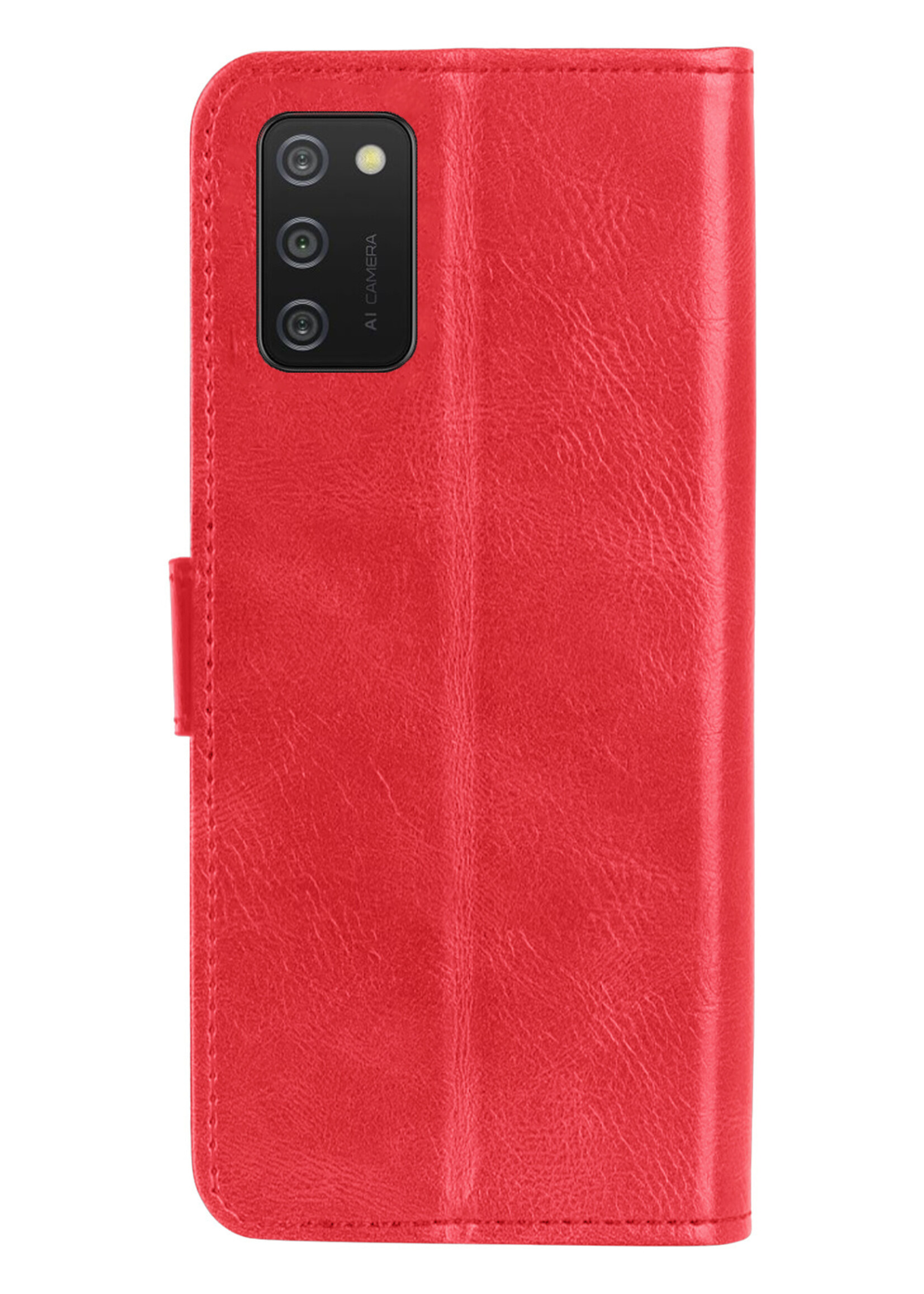 BTH Hoesje Geschikt voor Samsung A02s Hoesje Book Case Hoes Portemonnee Cover Walletcase Met Screenprotector - Hoes Geschikt voor Samsung Galaxy A02s Hoes Bookcase Hoesje - Rood