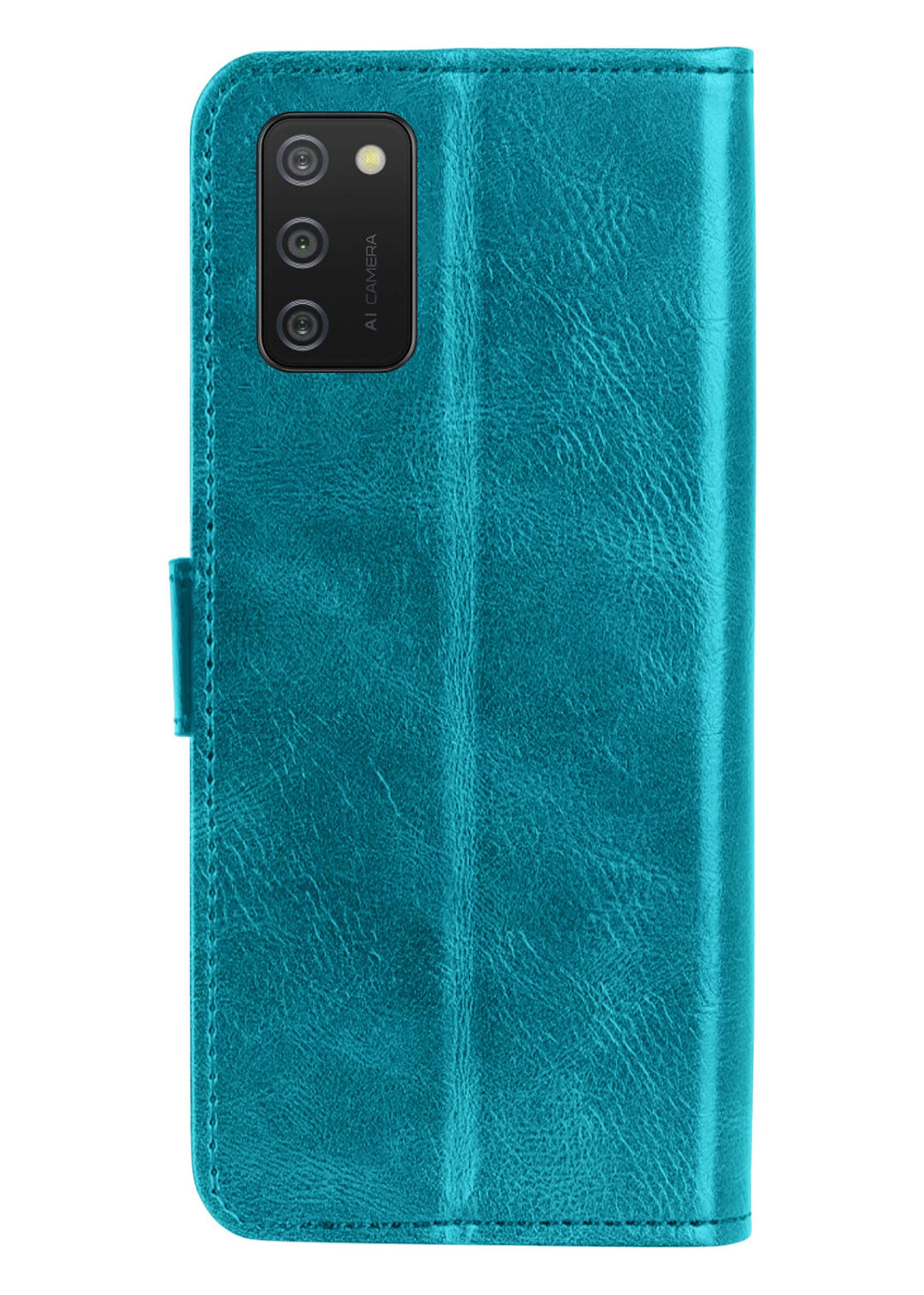 BTH Hoesje Geschikt voor Samsung A02s Hoesje Book Case Hoes Portemonnee Cover Walletcase Met Screenprotector - Hoes Geschikt voor Samsung Galaxy A02s Hoes Bookcase Hoesje - Turquoise