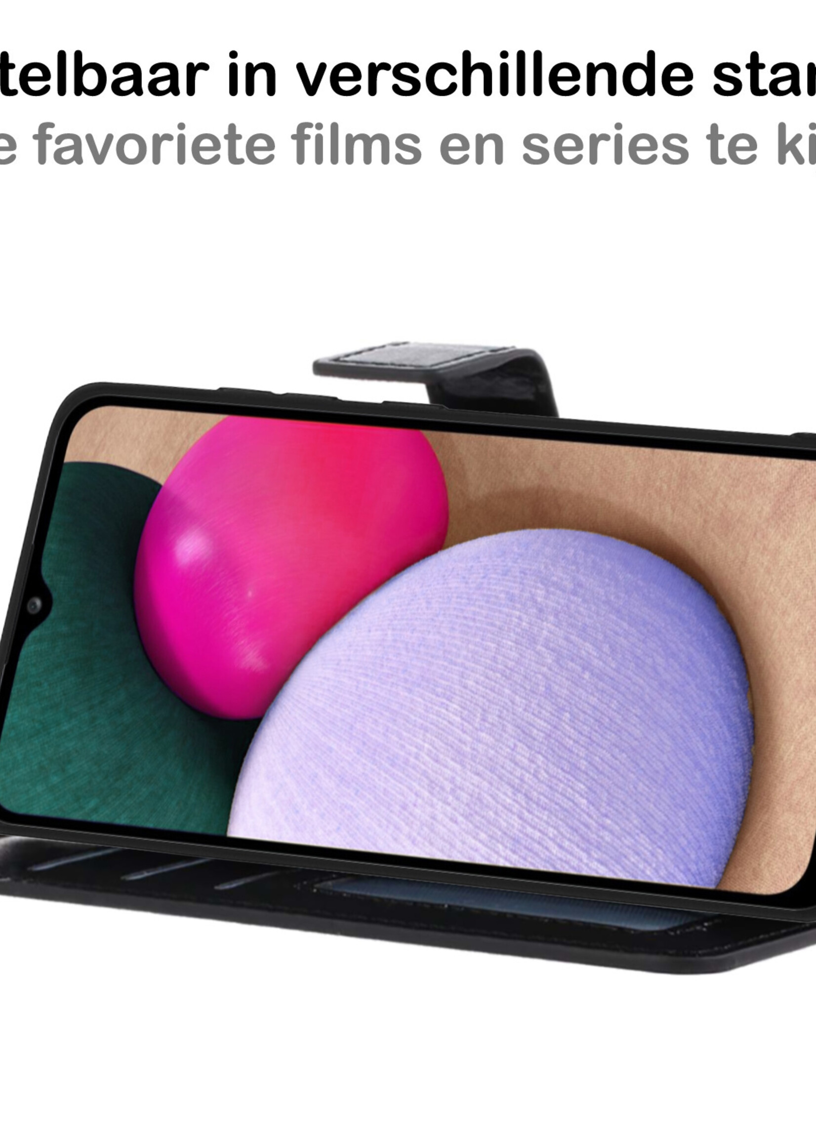 BTH Hoesje Geschikt voor Samsung A02s Hoesje Book Case Hoes Portemonnee Cover Walletcase Met Screenprotector - Hoes Geschikt voor Samsung Galaxy A02s Hoes Bookcase Hoesje - Zwart