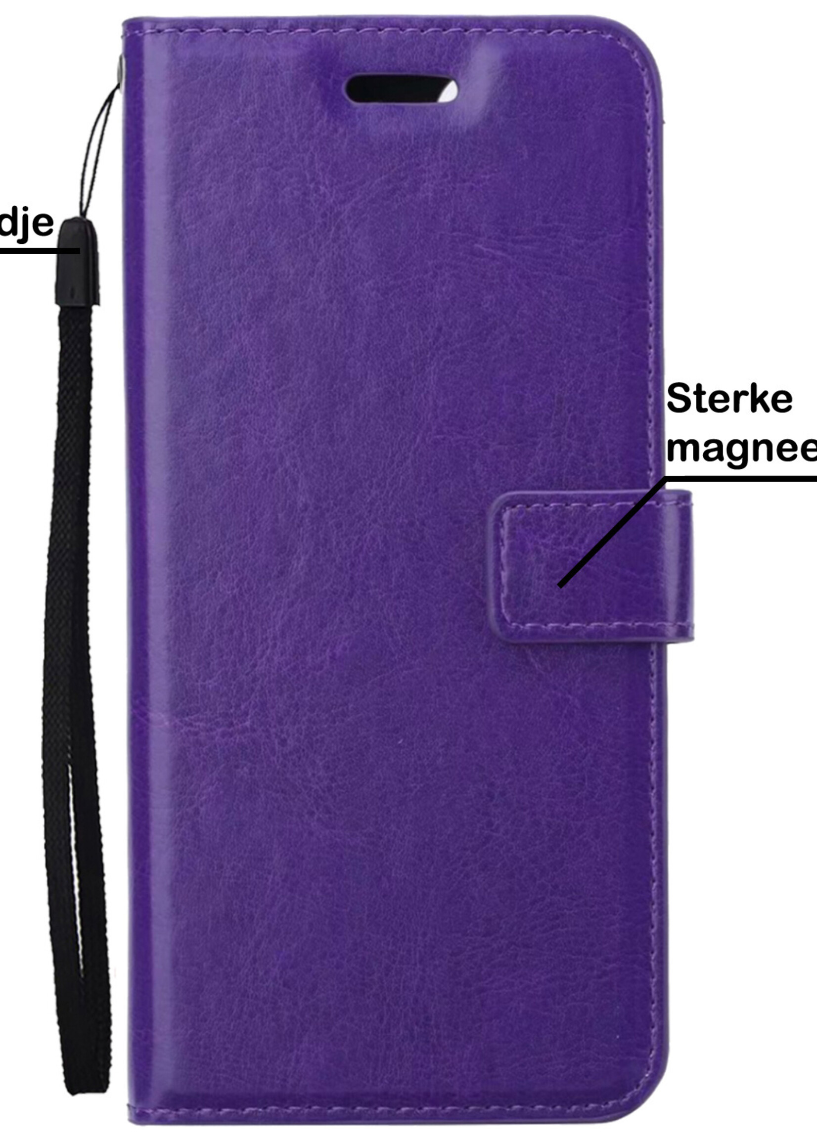 BTH Hoesje Geschikt voor Samsung A02s Hoesje Book Case Hoes Portemonnee Cover Walletcase Met 2x Screenprotector - Hoes Geschikt voor Samsung Galaxy A02s Hoes Bookcase Hoesje - Paars