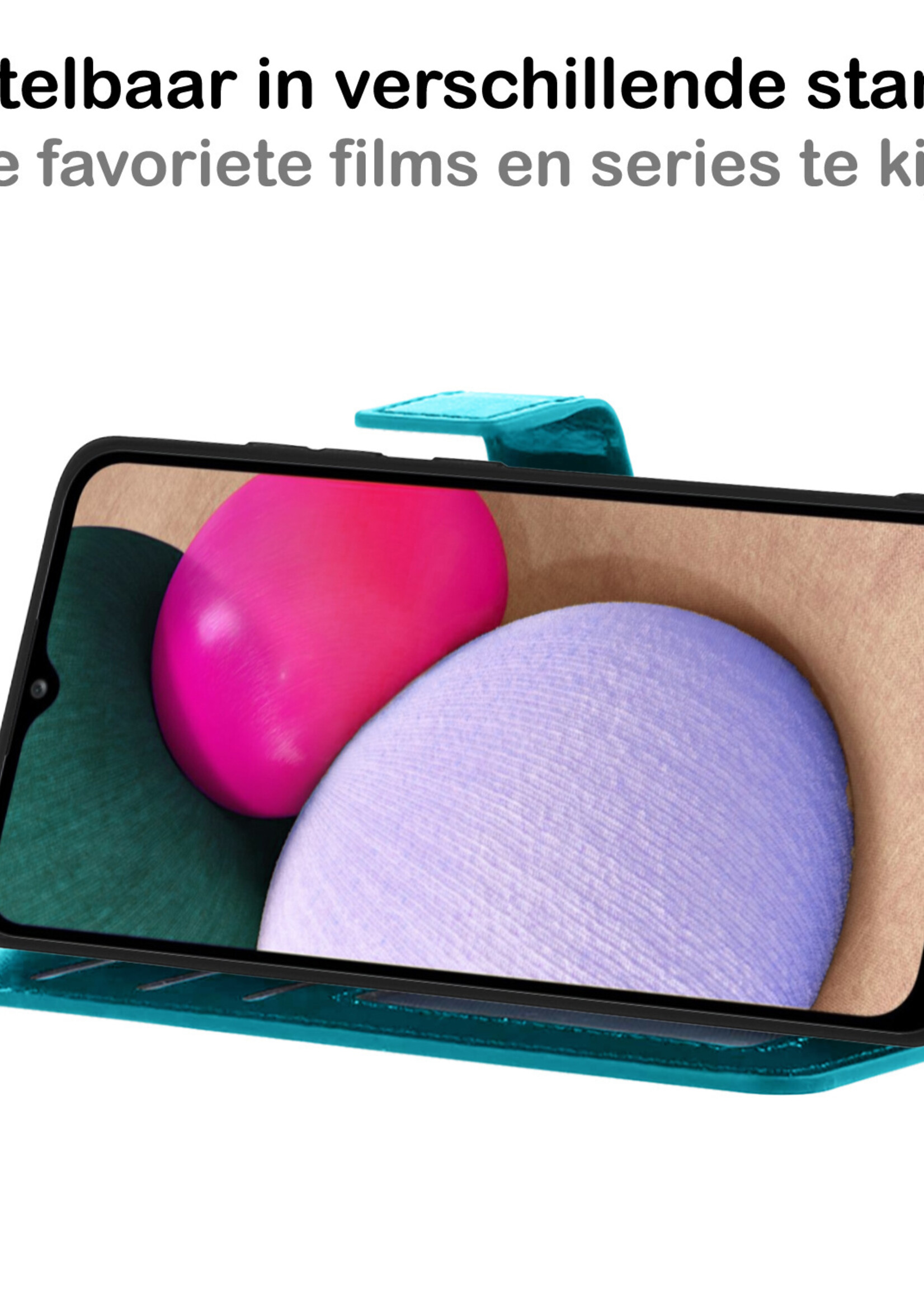 BTH Hoesje Geschikt voor Samsung A02s Hoesje Book Case Hoes Portemonnee Cover Walletcase Met 2x Screenprotector - Hoes Geschikt voor Samsung Galaxy A02s Hoes Bookcase Hoesje - Turquoise