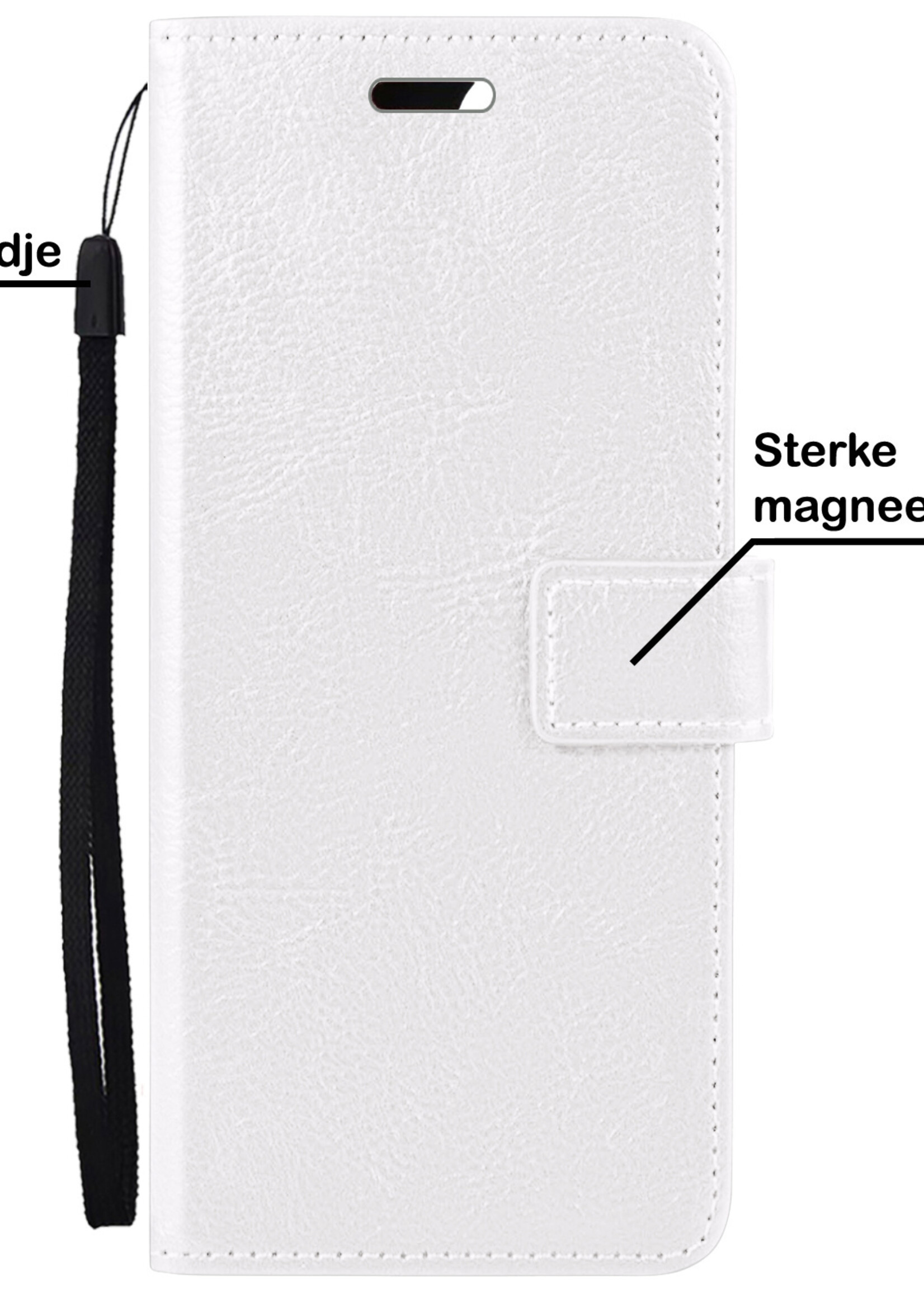 BTH Hoesje Geschikt voor Samsung A02s Hoesje Book Case Hoes Portemonnee Cover Walletcase Met 2x Screenprotector - Hoes Geschikt voor Samsung Galaxy A02s Hoes Bookcase Hoesje - Wit