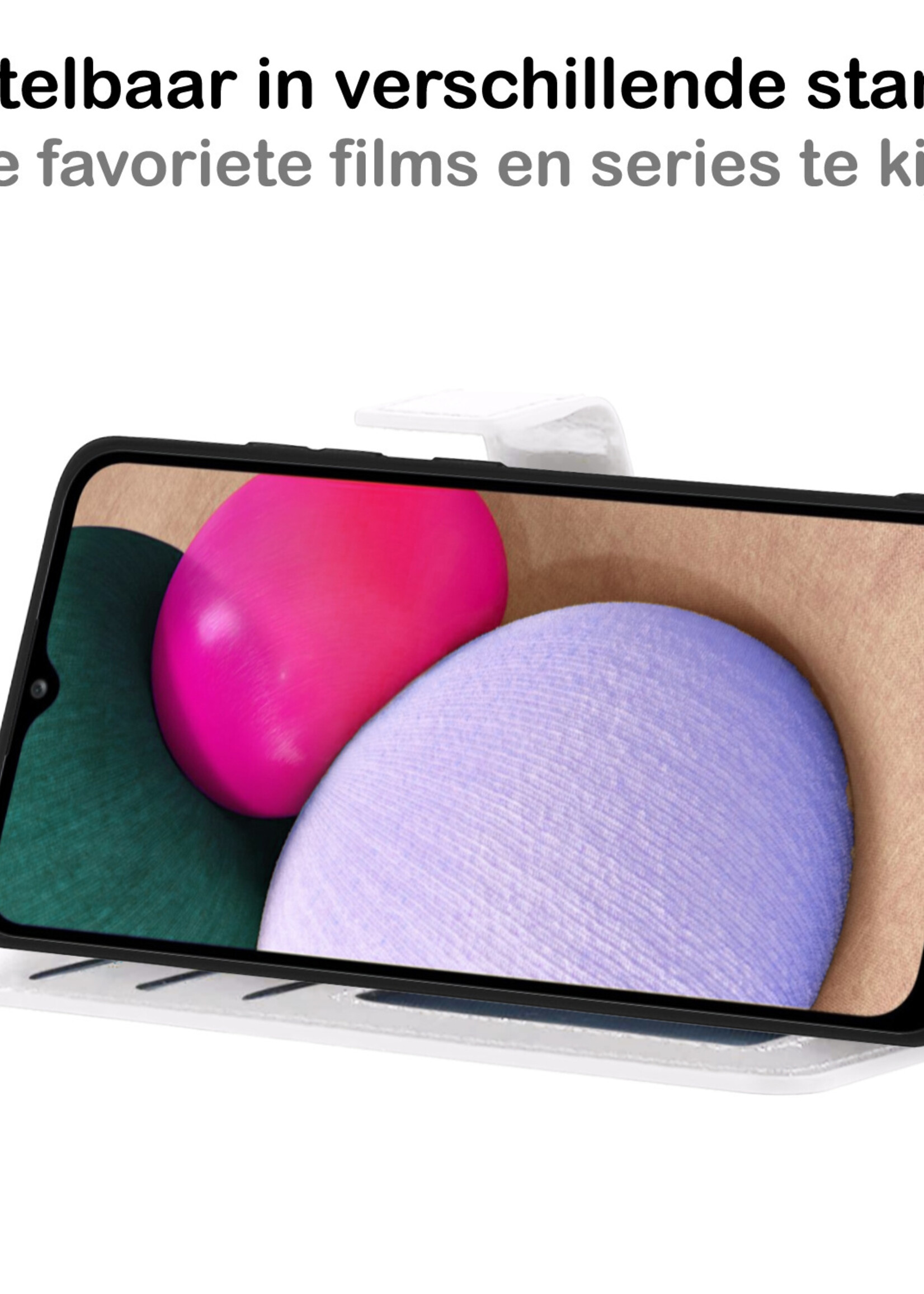 BTH Hoesje Geschikt voor Samsung A02s Hoesje Book Case Hoes Portemonnee Cover Walletcase Met 2x Screenprotector - Hoes Geschikt voor Samsung Galaxy A02s Hoes Bookcase Hoesje - Wit